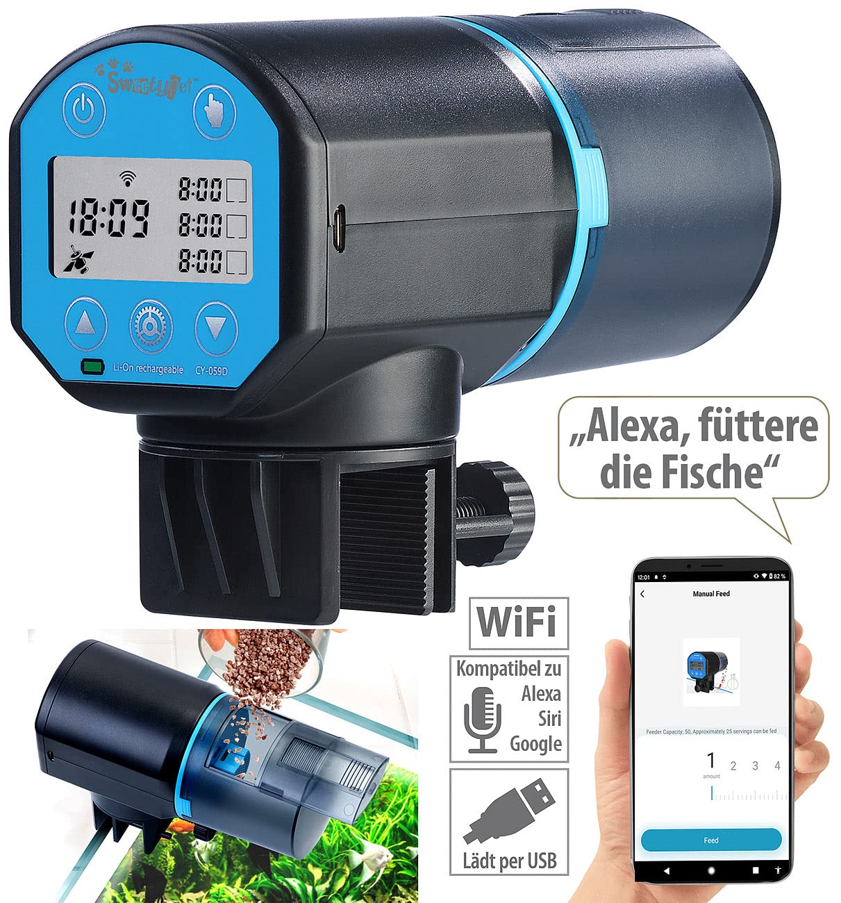 Fischfutterautomat: Smarter WLAN-Fischfutter-Automat, programmierbare Zeiten & Mengen, App (Fischfutterautomat Teich, Aquarium-Futterautomat, Auto)