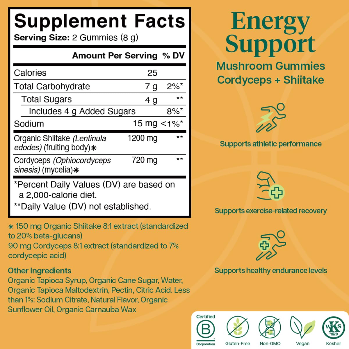 Charlotte's Web Energy Support Mushroom Gummies w/Cordyceps & Shiitake Mushrooms, Caffeine-Free Energy Supplements — Cordyceps Mushroom Gummies, Peach Iced Tea Flavor (30 Servings) — Amazon image 3