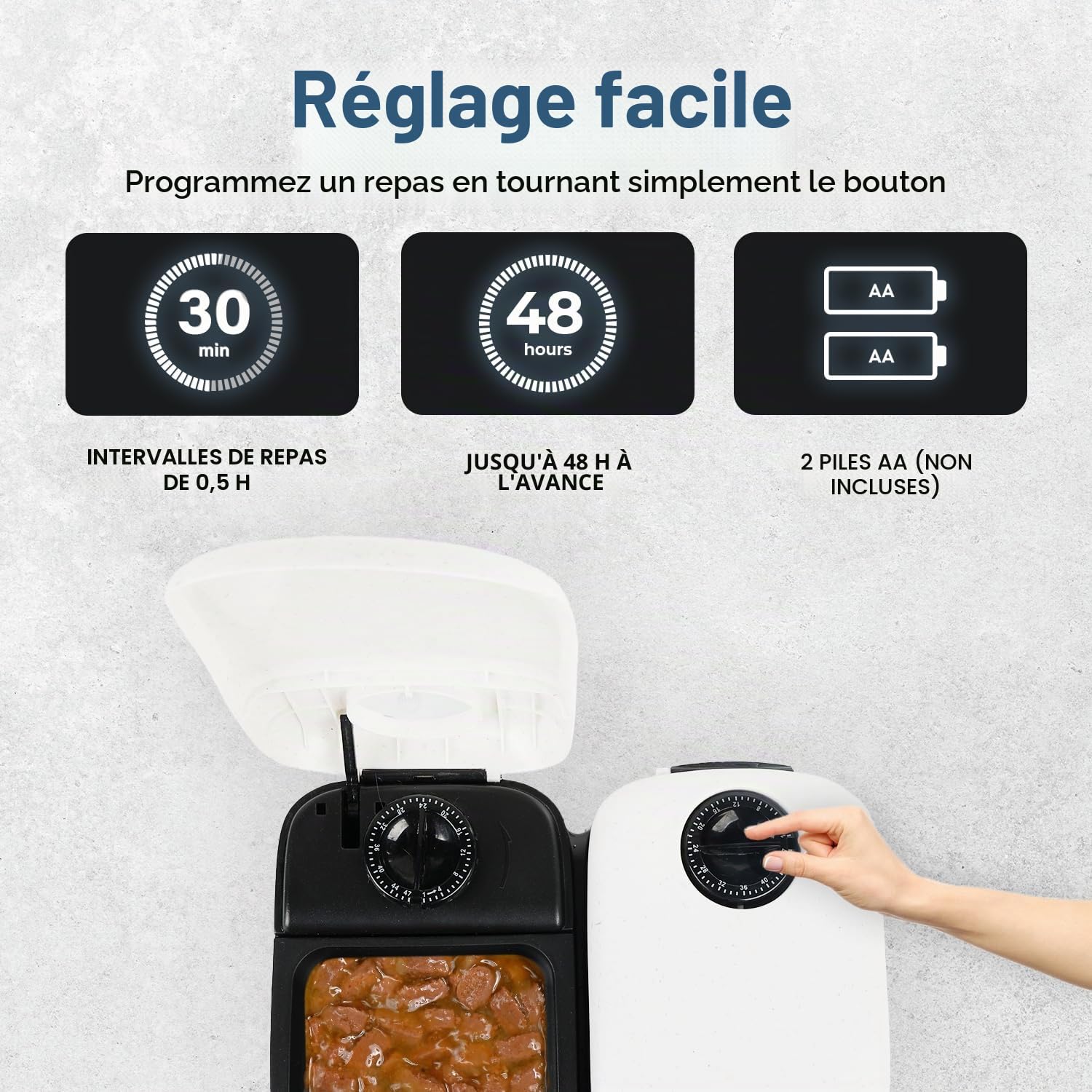 PAWISE Mangeoire Automatique pour Chats Et Chiens, Mangeoires Automatiques pour Animal de Compagnie avec Minuterie Et Poche De Glace, à Utiliser avec des Aliments Secs et Humides (2 Repas)