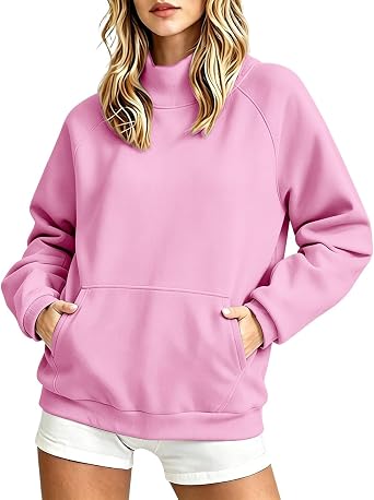 Mock Neck Sweatshirt Women 2026 Oversized Pullover Fall Clothes
