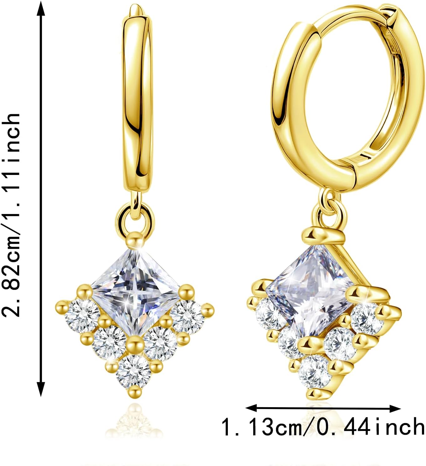 Sterling Silver Hoop Dangle Earrings for Women Hypoallergenic Sparkly Cubic Zirconia Hoop Earrings with Dangle Square Lightweight Classic CZ Small Loop Dangling Earring with Charms Gifts - Image 6