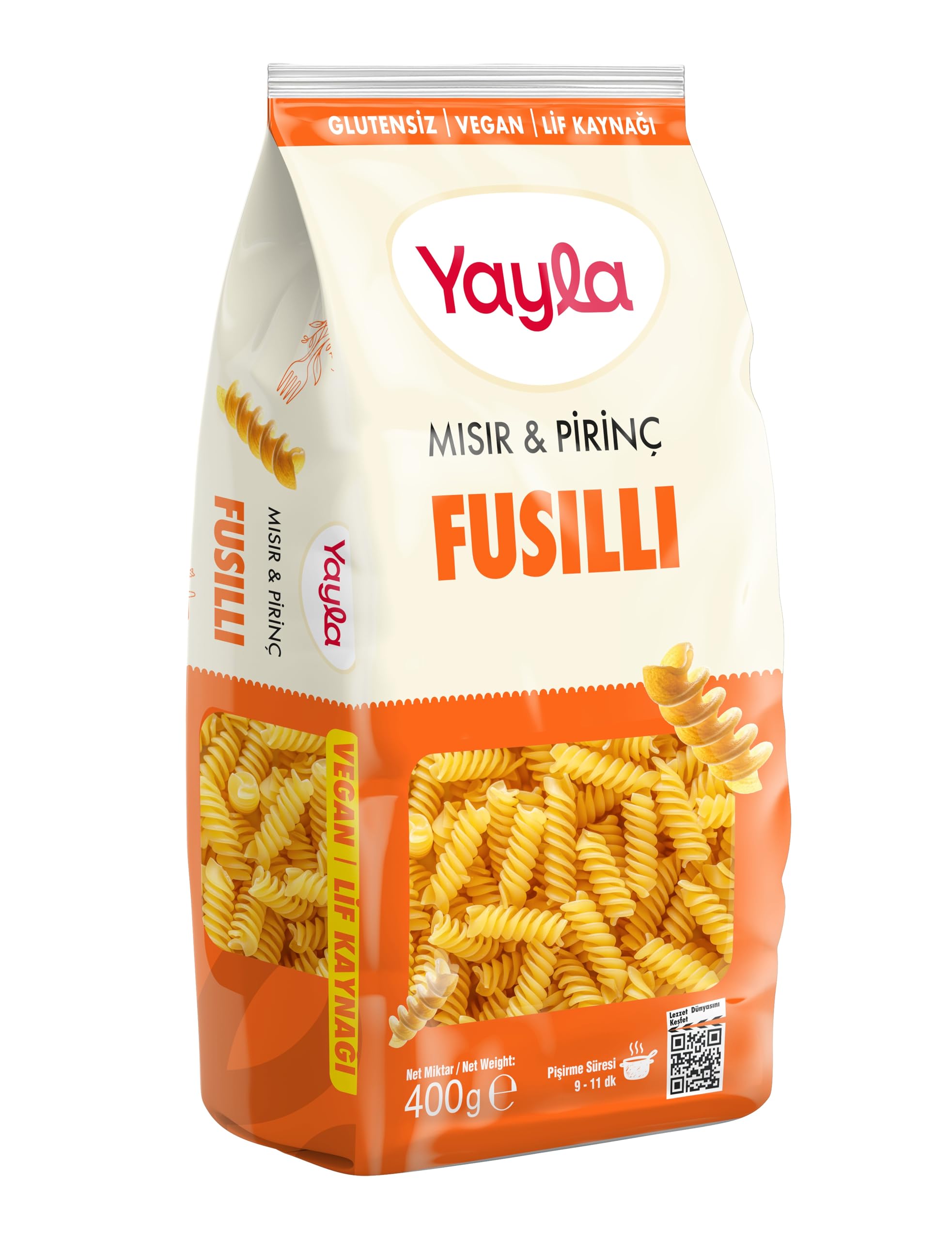 Yayla Glutensiz Zenginleştirilmiş Mısır Pirinç Fusıllı Dik 400 Gr