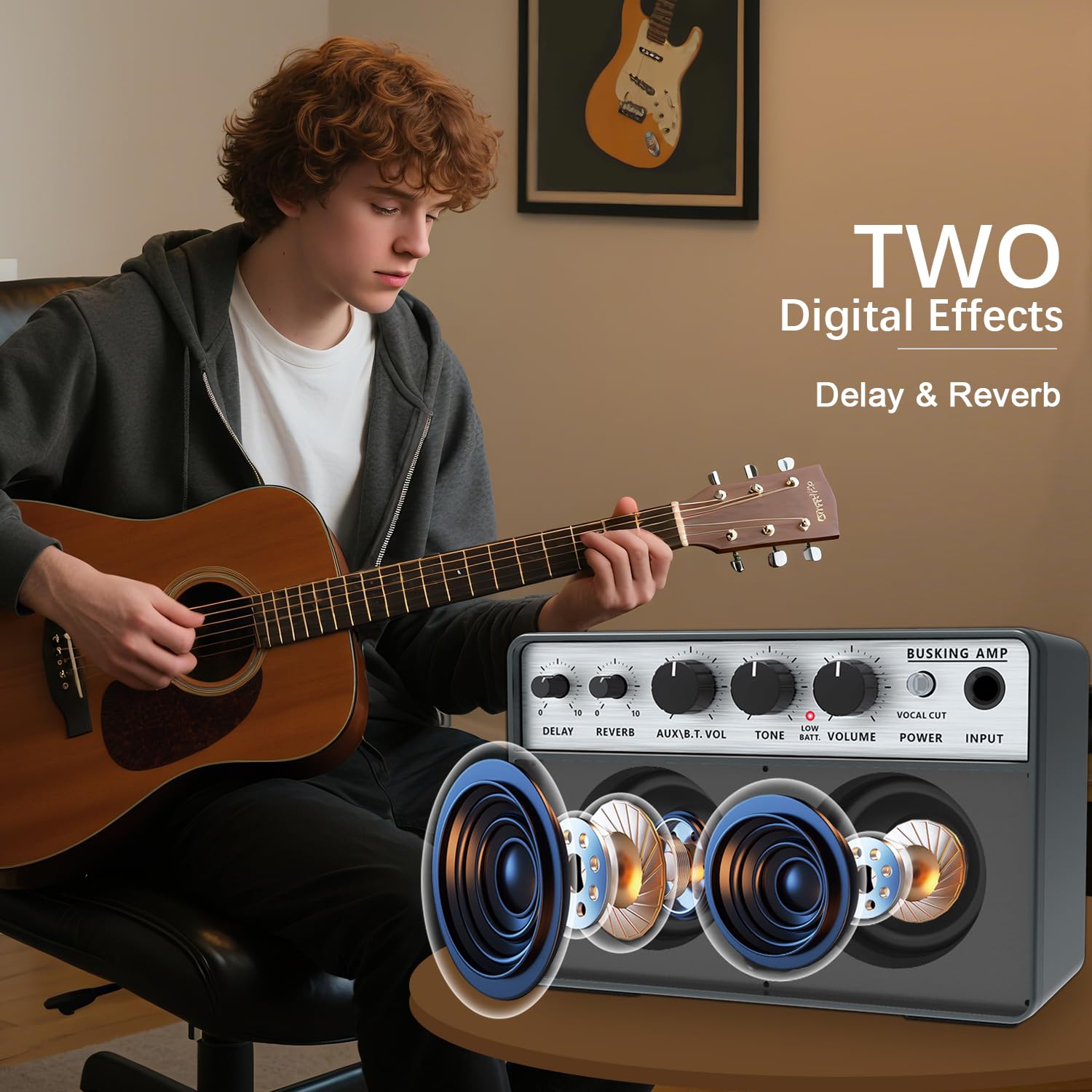 Yuer BA-10Pro 10W Acoustic Guitar Amp, Portable Vocal & Guitar Amplifier with Digital Delay/Reverb Effect Headphone Jack/OTG Wireless Small Guitars Amp for Recording, Practice, Travel with Carry Bag