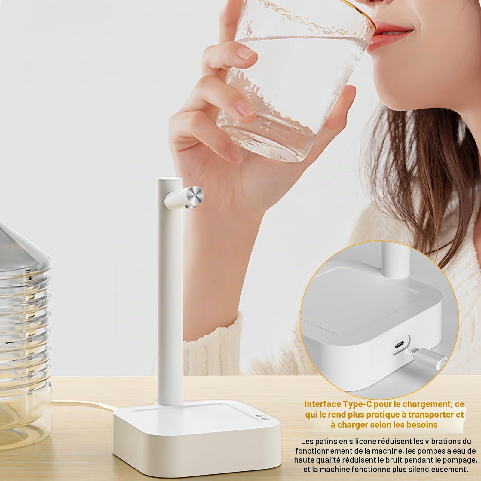 Distributeur D'eau de Bureau USB, Distributeur D'eau Intelligent, Water Dispenser, Pompe à Bouteille d'eau Portable Charge USB, Distributeur d'eau Universel, pour Cuisine, Bureau, Camping