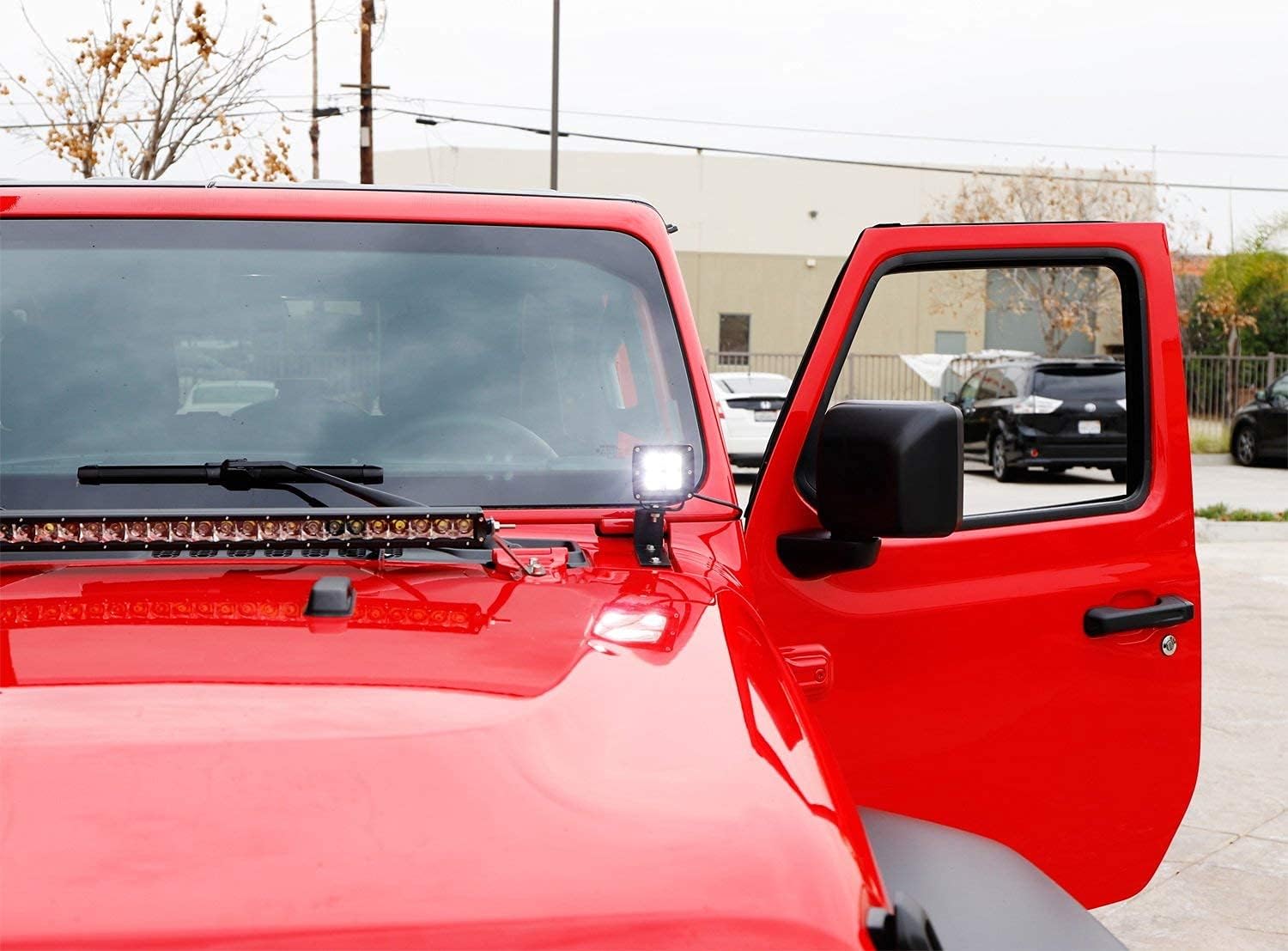 iJDMTOY A-Pillar LED Pod Light Kit Compatible with 2018-up Wrangler JL, Includes (2) 20W High Power LED Cubes, Windshield A-Pillar Mounting Brackets & On/Off Switch Wiring Kit