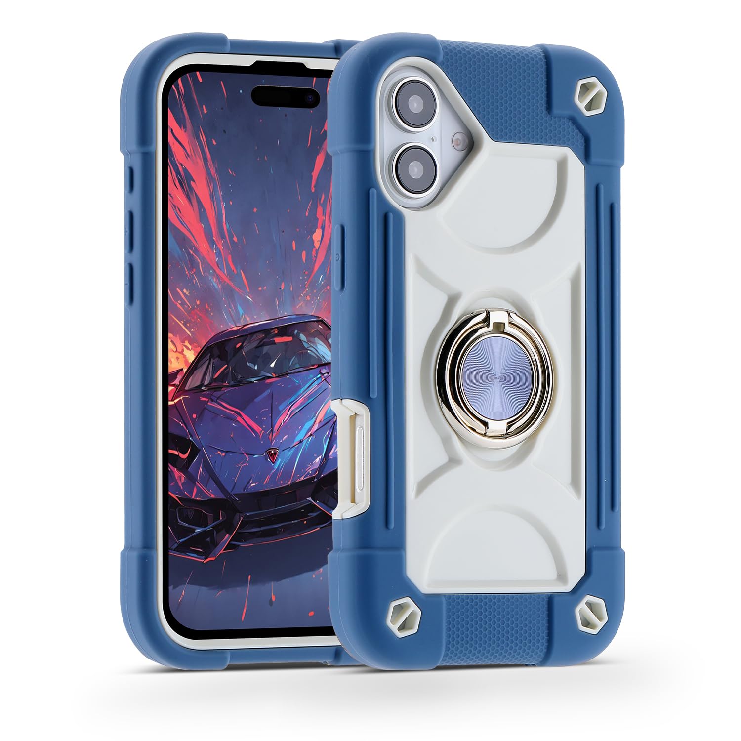 MARKILL Compatible with iPhone 16 Case 6.1 Inch with Ring Stand, Military Grade Drop Protection Full Body Rugged Heavy Duty Case 3 in 1 Protective Durable Cover for iPhone 16 Blue