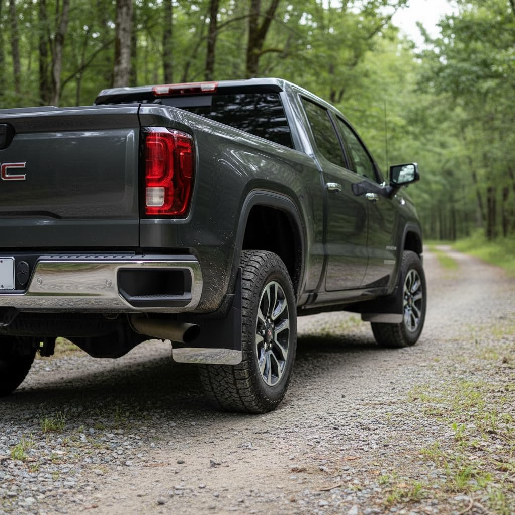 No-Drill Rear Mud Flaps Specifically Designed for 2020-2026 GMC Sierra 2500/3500 HD Pickups – Pre-Installed Stainless Steel Weights, Durable 304 Steel Construction, Precise 14" W x 20" H Dimensions