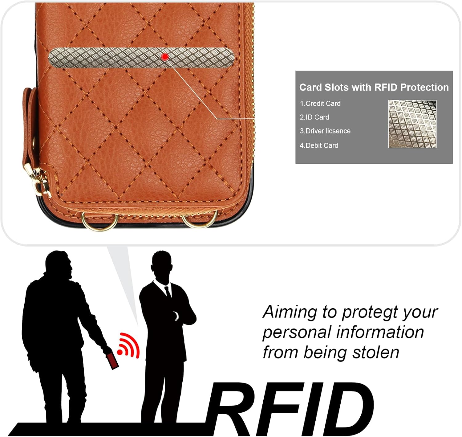 Bocasal Crossbody Wallet Case for iPhone 17 Air, RFID Blocking PU Leather Zipper Handbag Purse Flip Cover, Kickstand Folio Case with Card Slots Holder Wrist Strap Lanyard 5G 6.5 Inch (Brown)