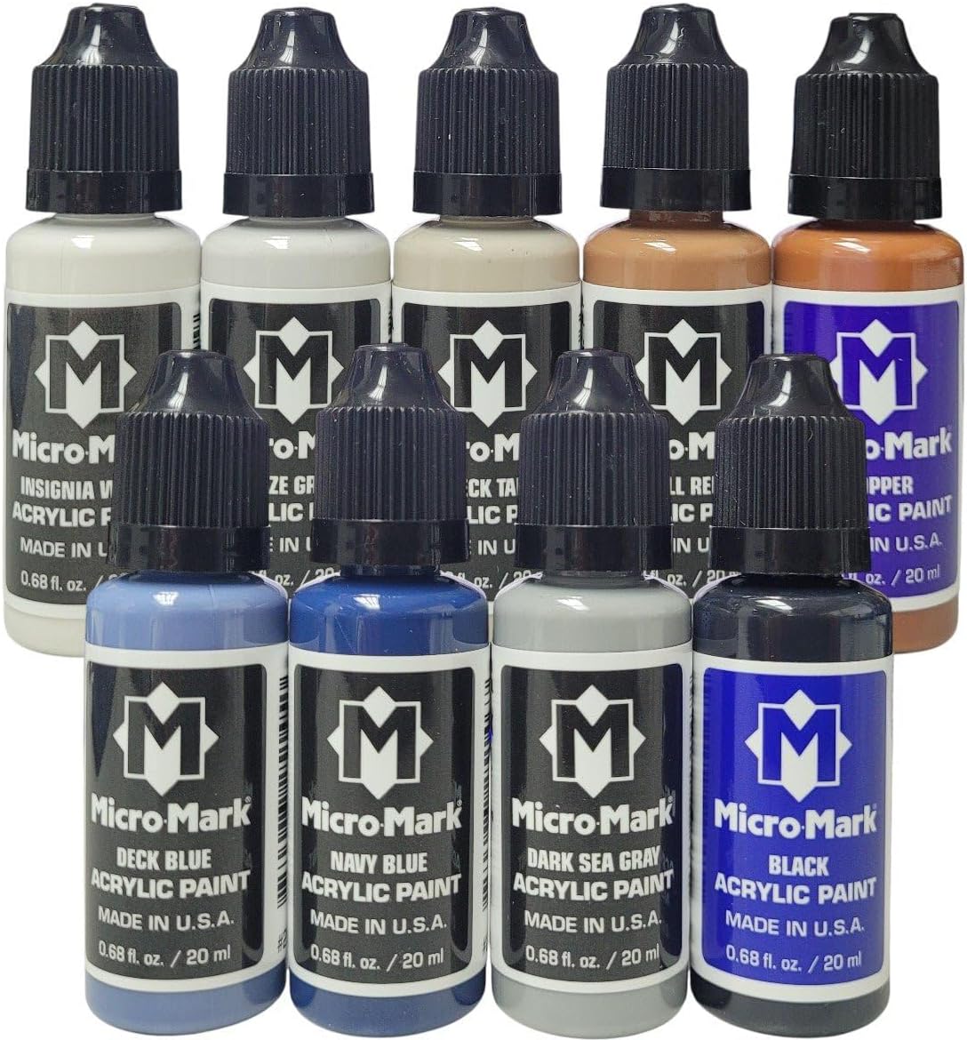 US Naval Acrylic Paint Set – 9-Piece Multi-Color Set, 0.68 fl. oz Bottles, Made in USA, Textured Finish for Model Ships, Dioramas & Miniatures