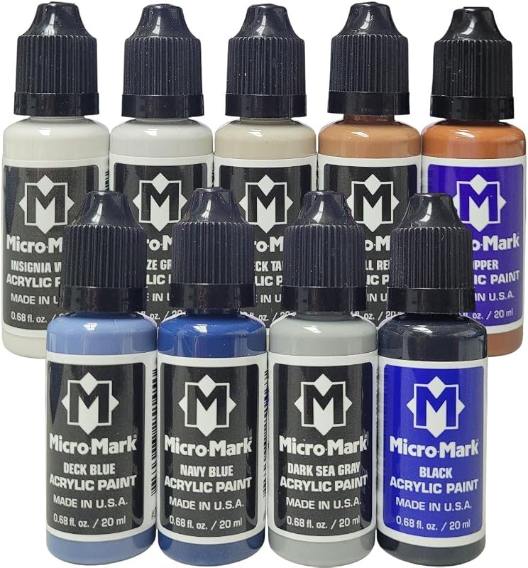 US Naval Acrylic Paint Set – 9-Piece Multi-Color Set, 0.68 fl. oz Bottles, Made in USA, Textured Finish for Model Ships, Dioramas & Miniatures