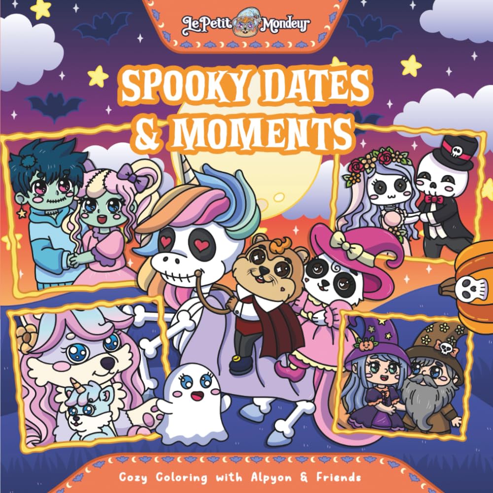 Spooky Dates and Moments: Cozy Coloring with Alpyon and Friends: Featuring Cute Characters During Halloween Season, Perfect for Teens and Adults