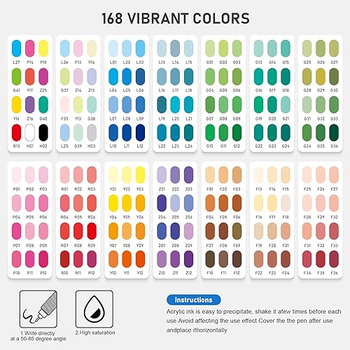 168 Colours High Gloss Acrylic Pens, Permanent Acrylic Marker with 1 mm Hard Tip, Brush Tip Acrylic Pens for Fabric, Glass, Metal, Paper, Ceramic, Decoration, Easter Eggs, Halloween - 2