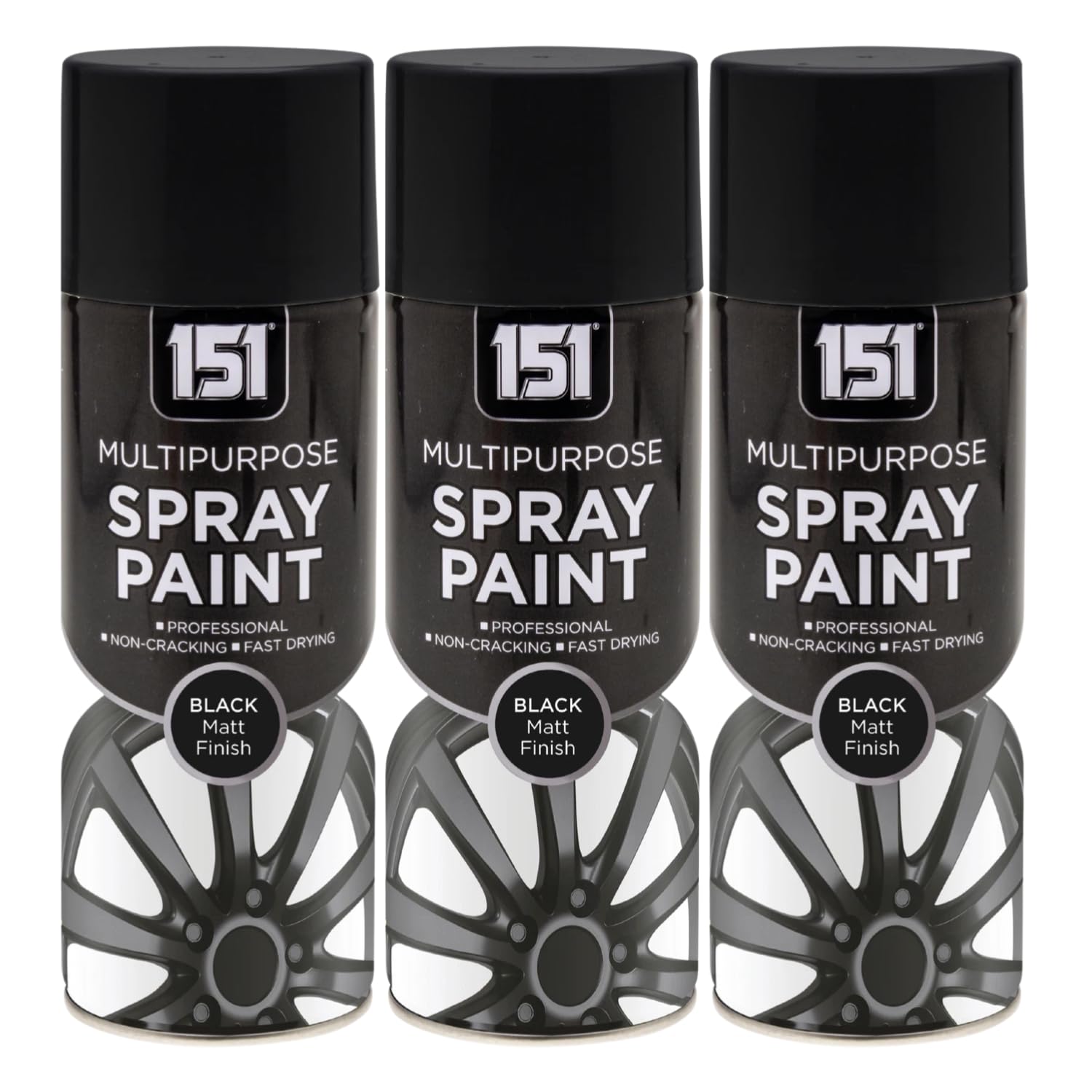 151 Black Matt Multi-Purpose Aerosol Spray Paint 400ml (3 Pack)