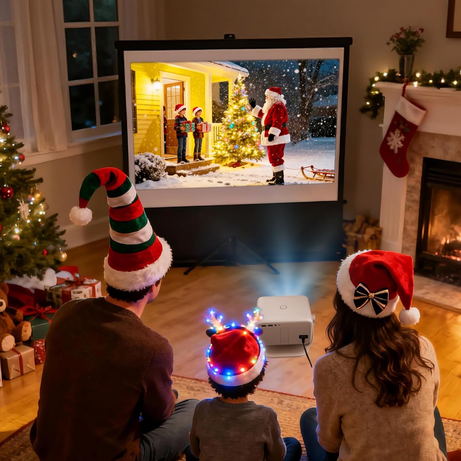 [500+APPS/600 ANSI/Voice Control] Projector with Apps WiFi and Bluetooth ,Smart Projector Support 4K Native 1080P with Apps Built in,360° Rotation & 150"Display Projectors for Bedroom Outdoor