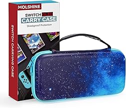 molshine Carrying Case Compatible with Nintendo Switch OLED Model 2021/Switch 2017,Hard Shell Shockproof Protective Cover Travel Bag with Handle/10 Game Cartridges for Console Joy-Con (Starry Sky)