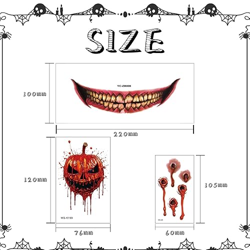 Miniatura 8 de Maquillaje de broma de Halloween, tatuaje temporal, 14 tatuajes faciales temporales de Halloween para adultos, tatuajes de boca de Halloween, payaso
