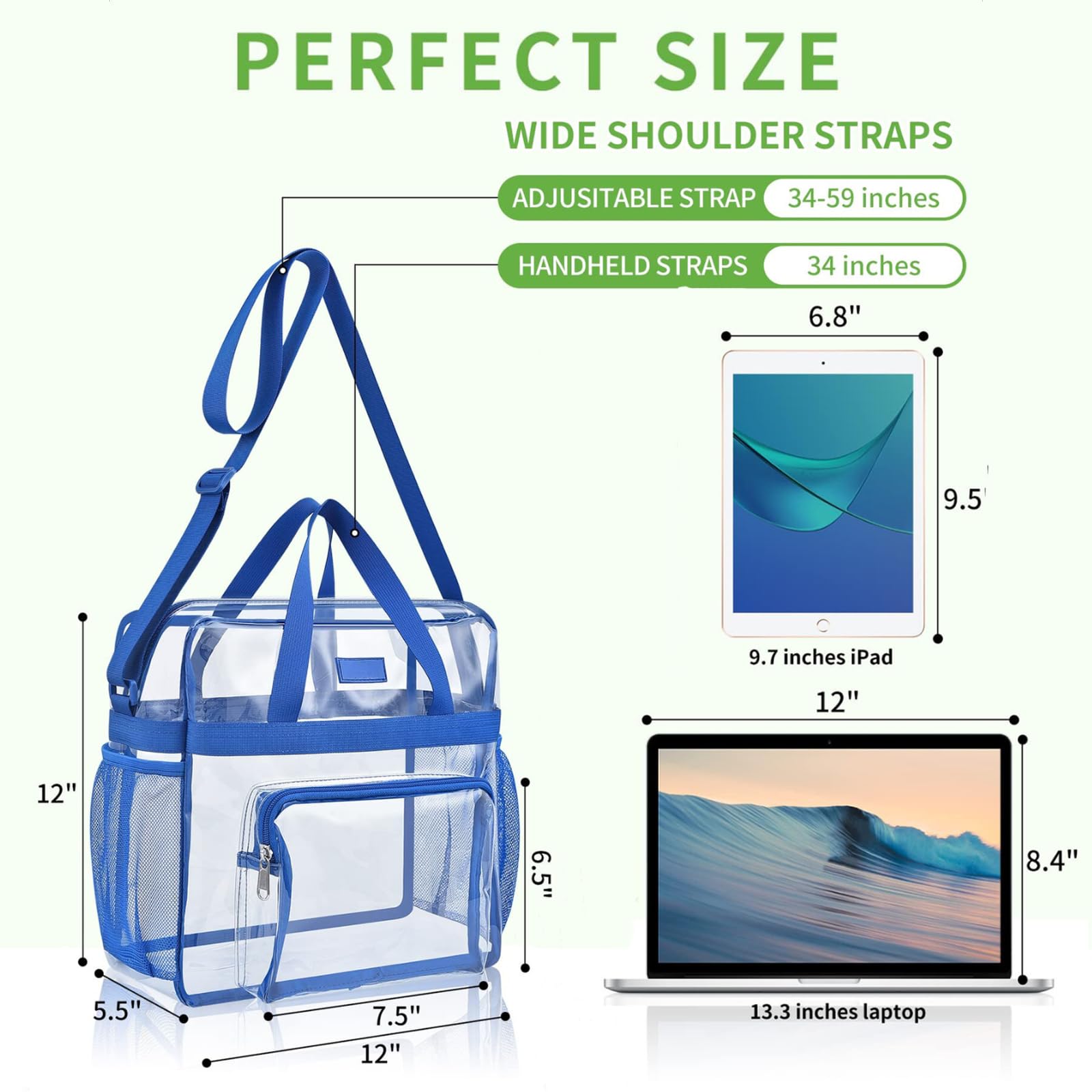 Bagenius Borsa tote trasparente approvata dallo stadio, borsa a tracolla trasparente per concerti, lavoro e sport, 30,5 x 15,5 x 30,5 cm