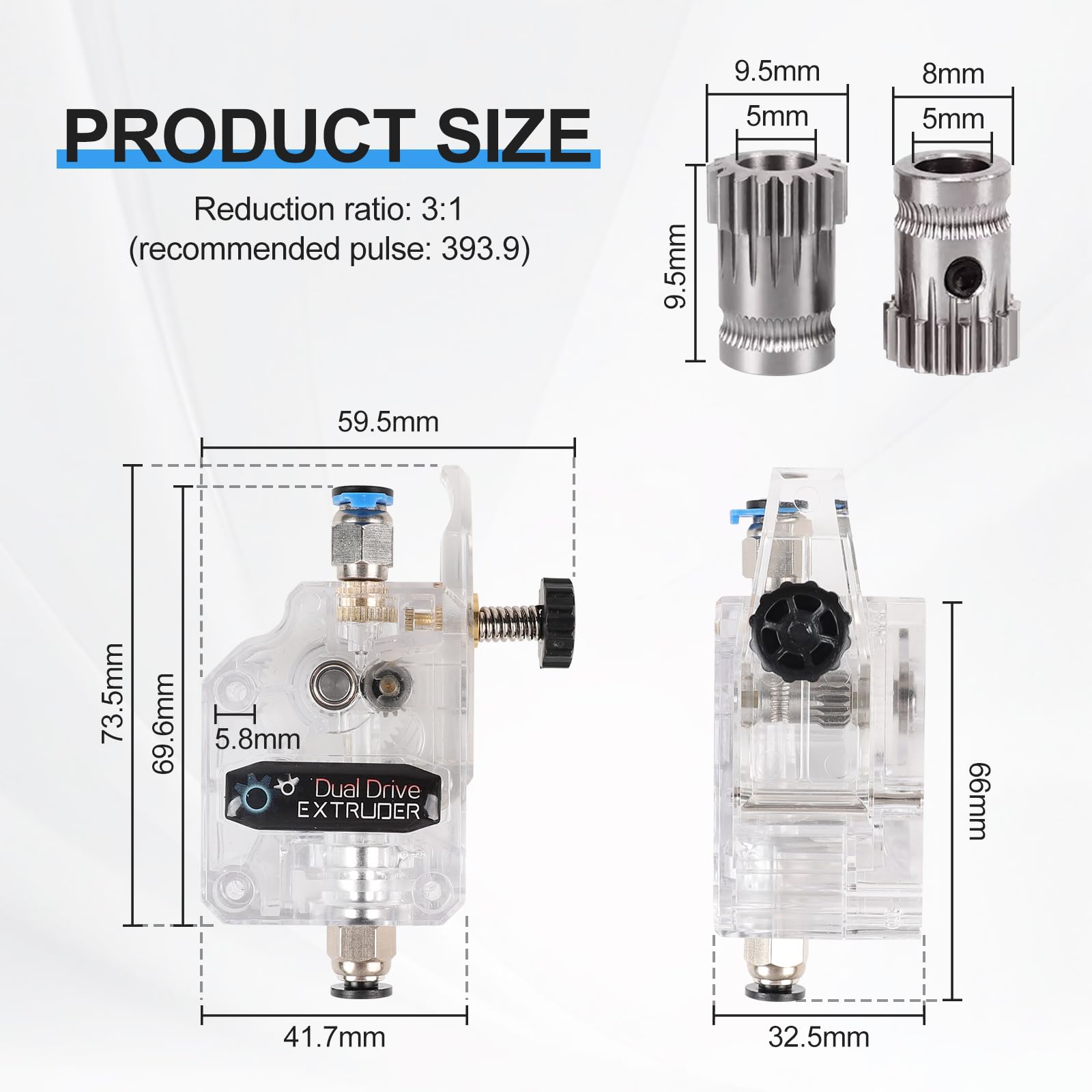 EFUTURETIME Dual Gear Bowden Extruder Transparent Kit für Anycubic Tevo Tornado CR10 3D Drucker, für 1,75mm PLA ABS TPU PETG