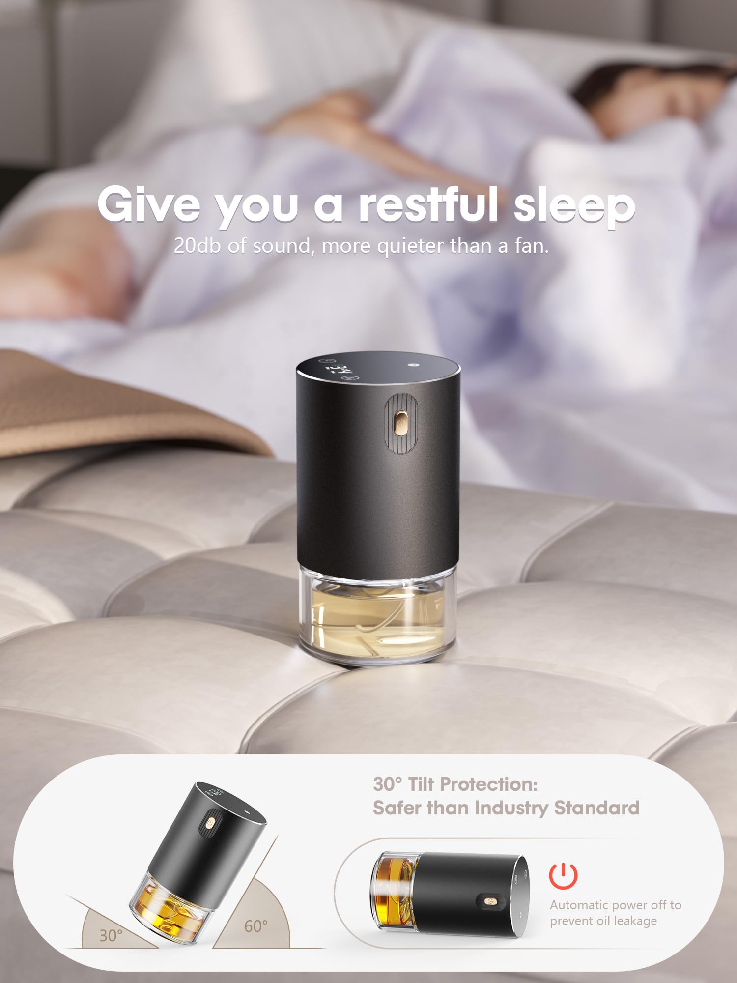 Difusor de Aceite Esencial sin Agua, difusores Recargables de Aroma de aromaterapia para el hogar, Coche, Dormitorio, Oficina, Temporizador de 1/2/4/8 Horas, Capacidad de 100 ml, 4 Niveles de Niebla