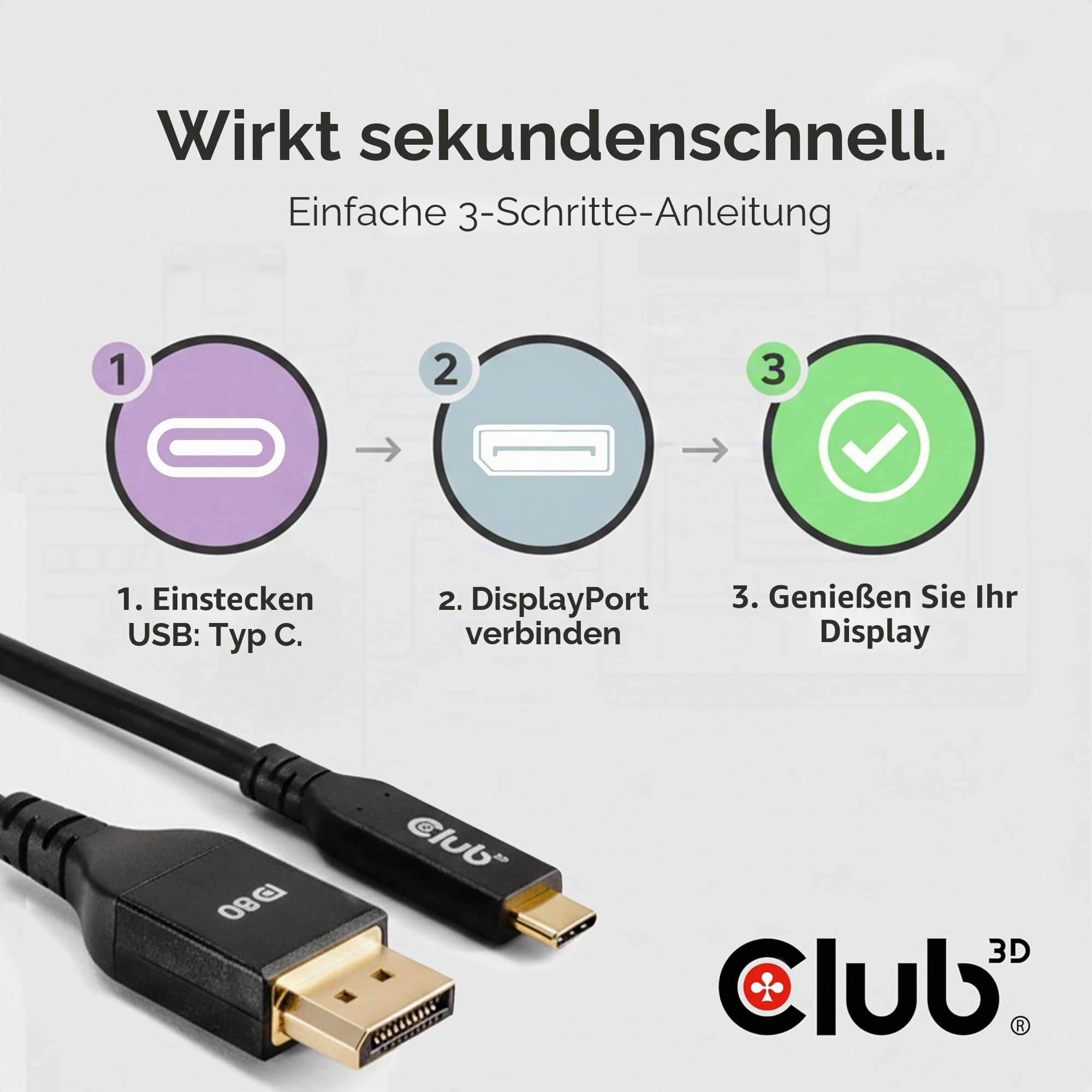 Club3D CAC-1559 USB Typ-C auf DisplayPort DP80 bidirektionales VESA zertifiziertes Kabel 1m