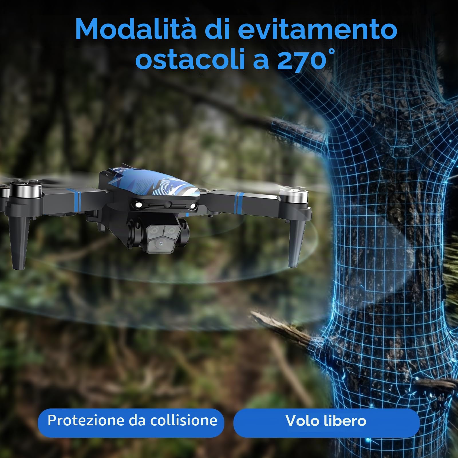 Drone con Camera Droni per Adulti 4K, Schermo LCD FPV Live Video, Motore Brushless, Sistema di Prevenzione Ostacoli a 270°, 3D Flips, Peso Inferiore a 250g, Supporta Schede SD fino a 32 GB