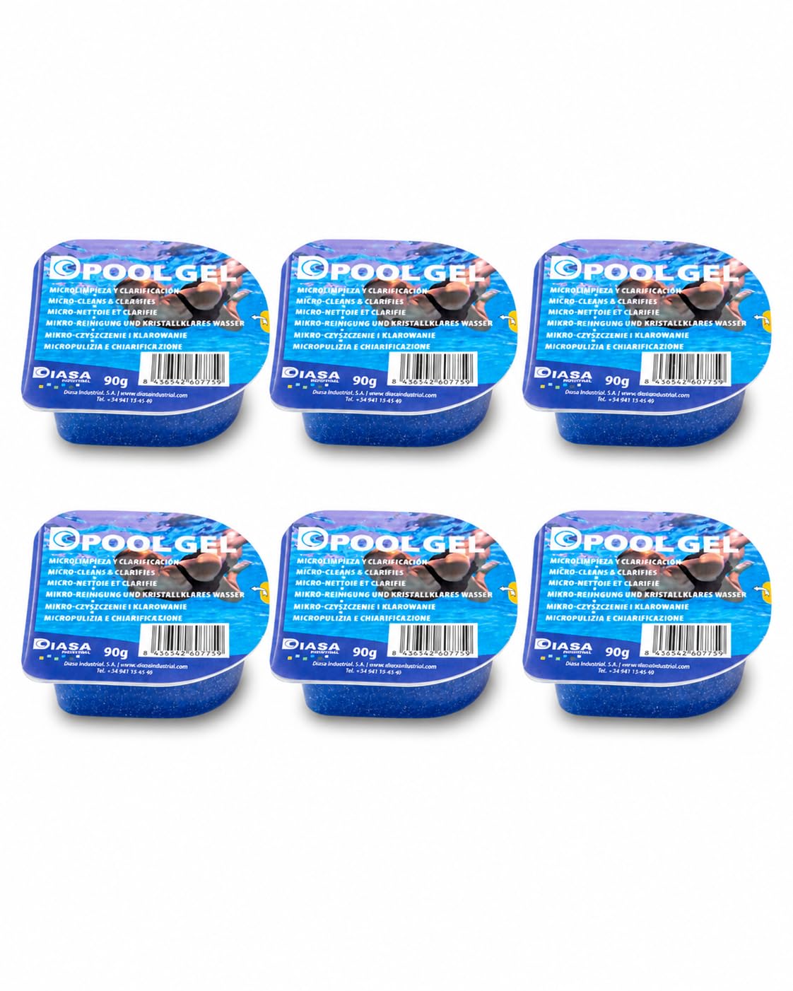 DIASA INDUSTRIAL Pack 6 UDS Gel Clarificante Piscinas Dpool Gel - MONODOSIS 90 GR - Agua Piscina cristalina