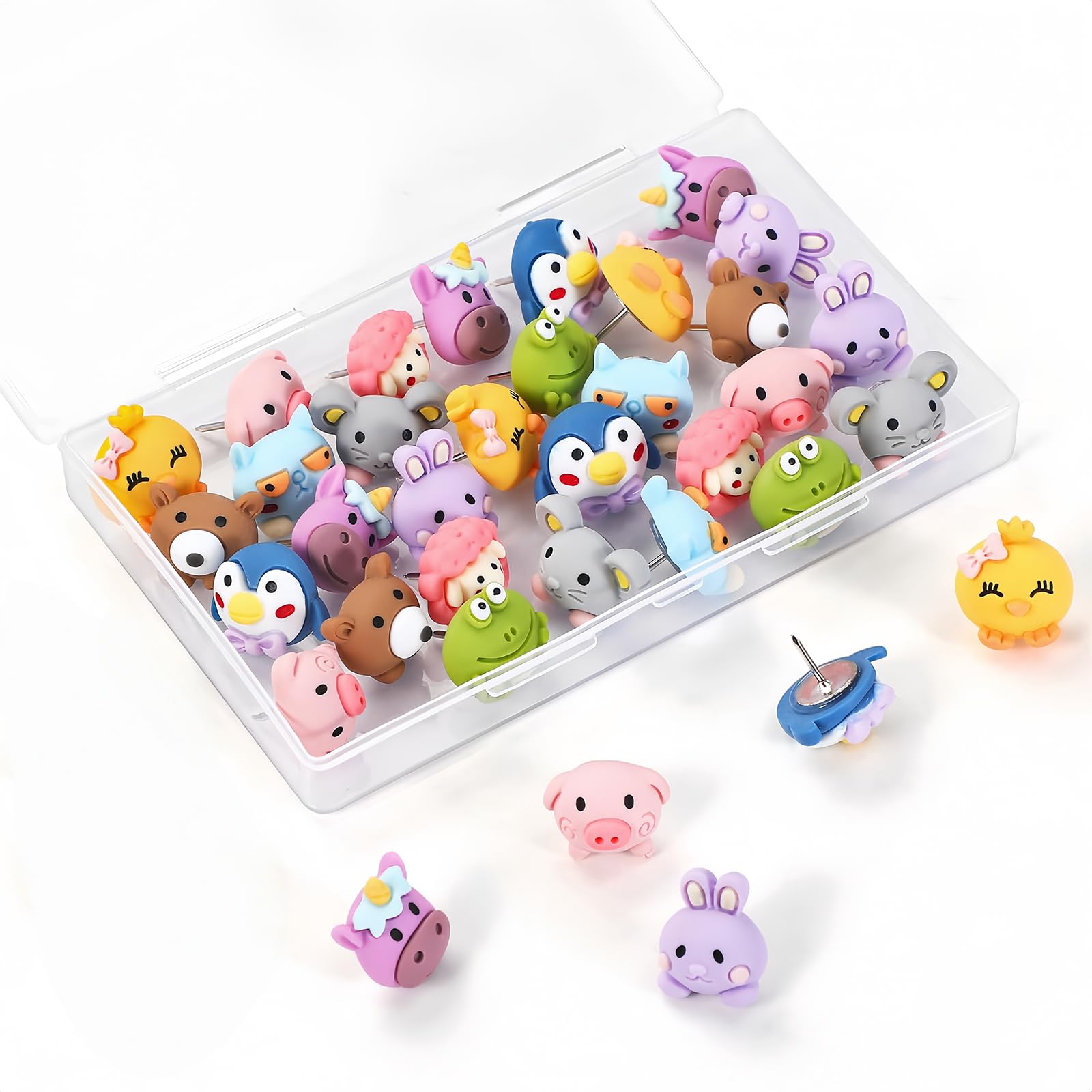 20PCS Cute Animal Drawing Pins, Colored Thumb Tacks Resin & Metal Map Pins With Coloured Heads, Decorative Practical Craft Supplies For Classroom Office Home, Ideal For Kids Adults Craft Lovers