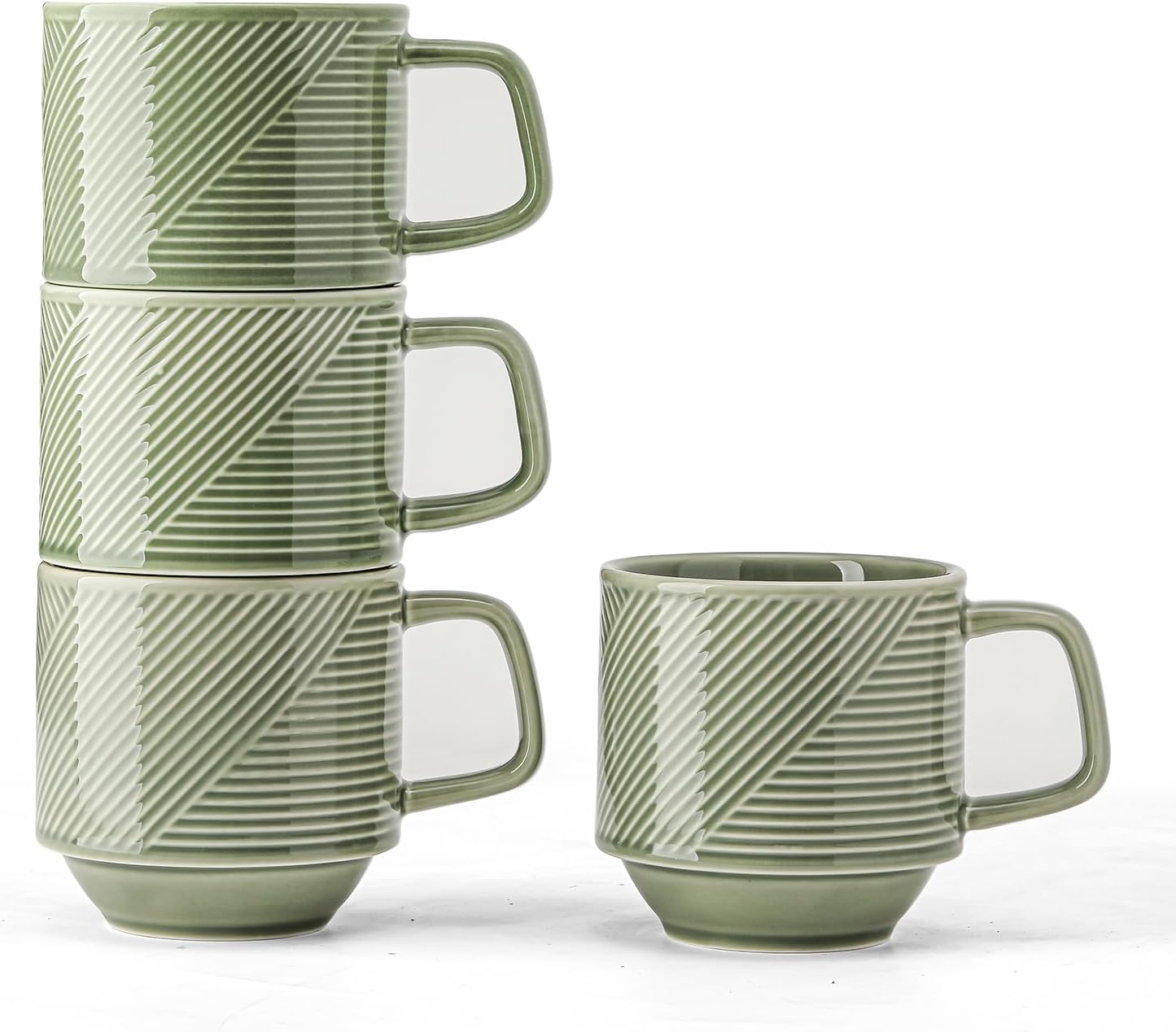 Stackable Coffee Mugs Set: 13 oz Ceramic Stacking Cups for Cappuccino Latte Tea - Microwave Safe Mug for Home & Office - 4 PCS, 4 Color Assorted