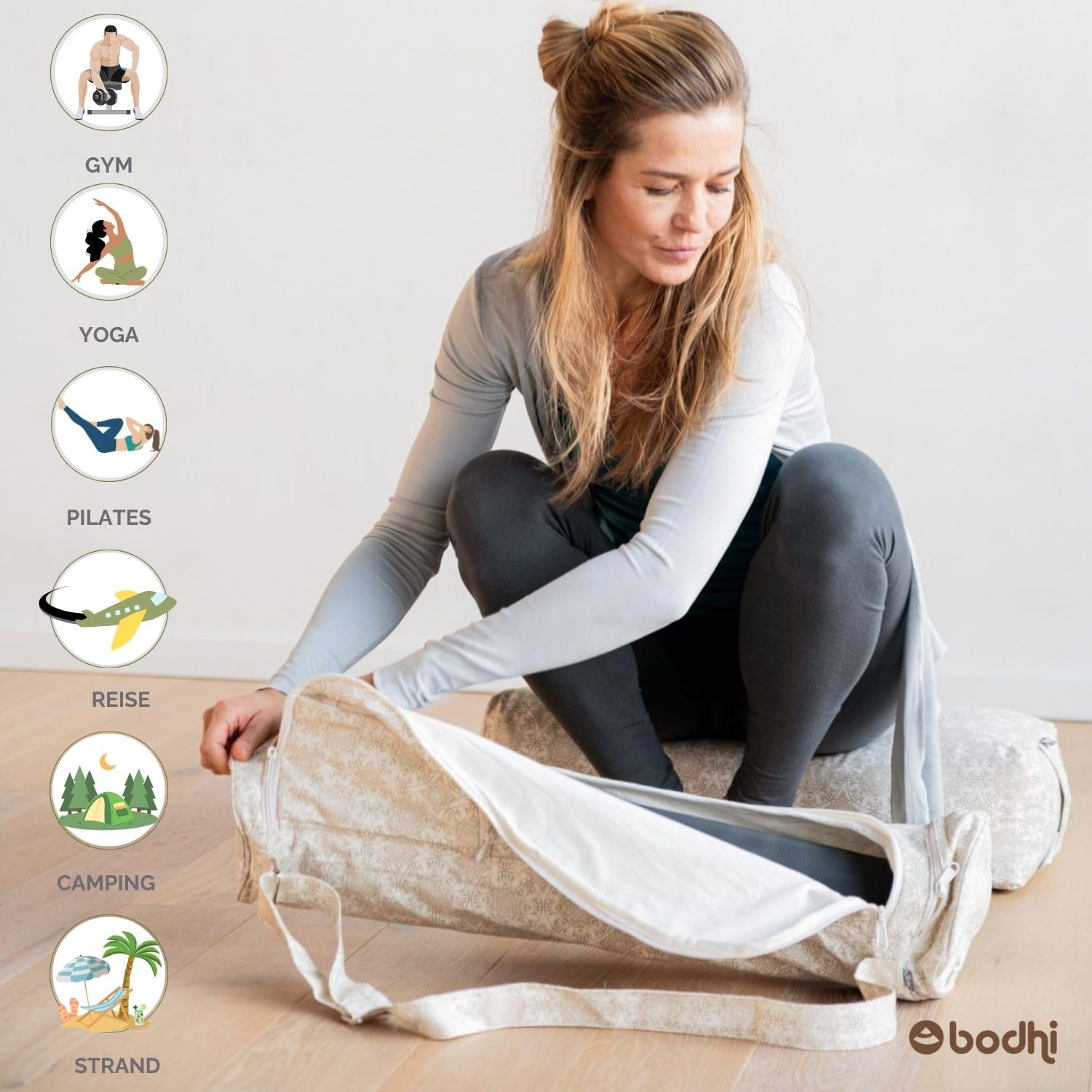 Bodhi Yogatasche ASANA Bag Cotton | Maharaja Collection | Yogamattentasche in verschiedenen Größen | Baumwolltasche für Yogamatte & Zubehör | inkl. Außentaschen