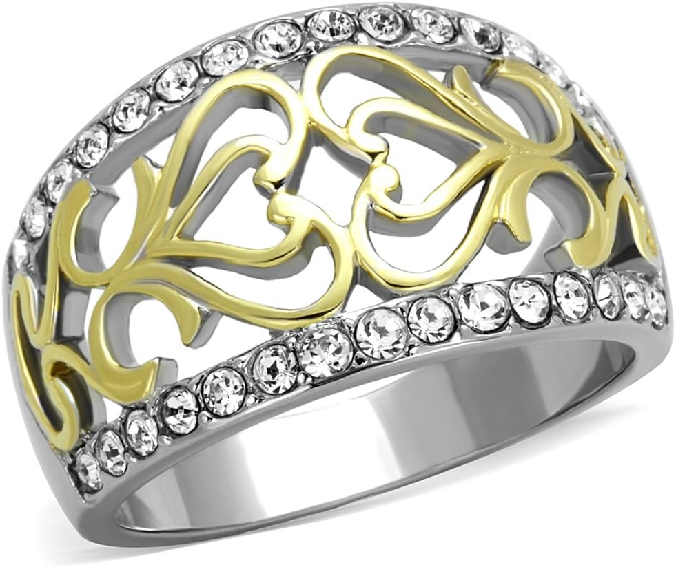 Marimor Jewelry Womens Stainless Steel Two Toned 14K Gold Plated Celtic Crystal Anniversary Ring
