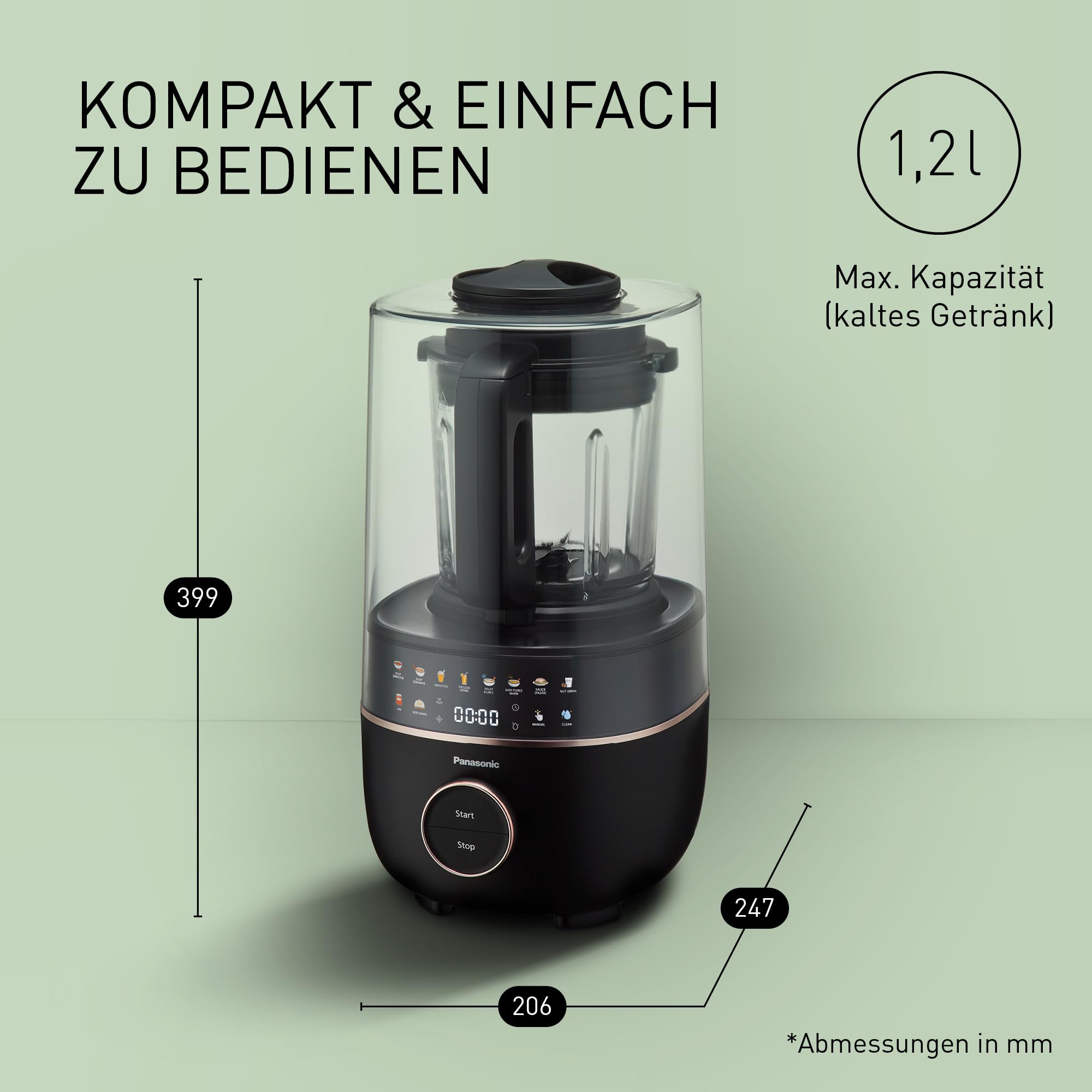 Panasonic MX-HG4401KXE Standmixer 1.2 l 800W Leiser Mixer Heiß & Kalt 9 Programme Schwarz Roségold