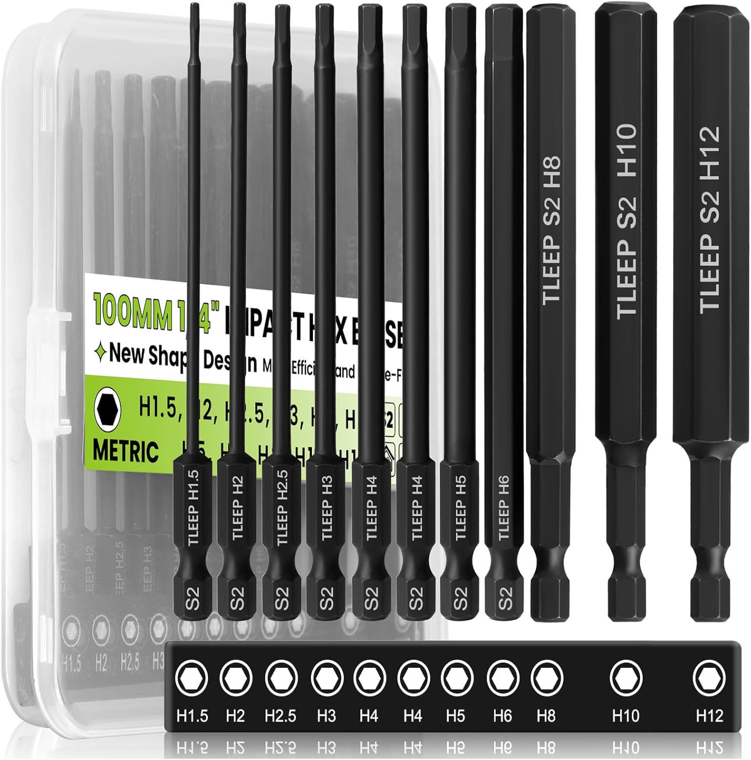 11Pcs 4" Allen Wrench Drill Bit Set 1.5mm-12mm, 1/4" Hex Shank Long Metric Hex Key Set with Case for IKEA Type Furniture, S2 Steel Black Drill Bits Tools for Narrow Spaces, 11 Pieces Full Sizes