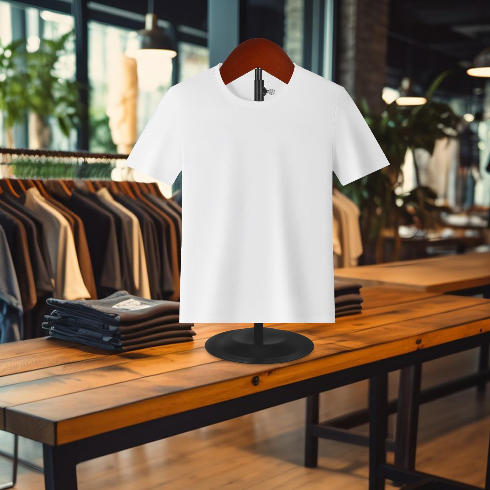 Yardwe Présentoir à Vêtements Réglable en Hauteur pour Tops et Vestes avec Base Noire Stable en Bois et Fer, pour Boutiques de Vêtements et Expositions