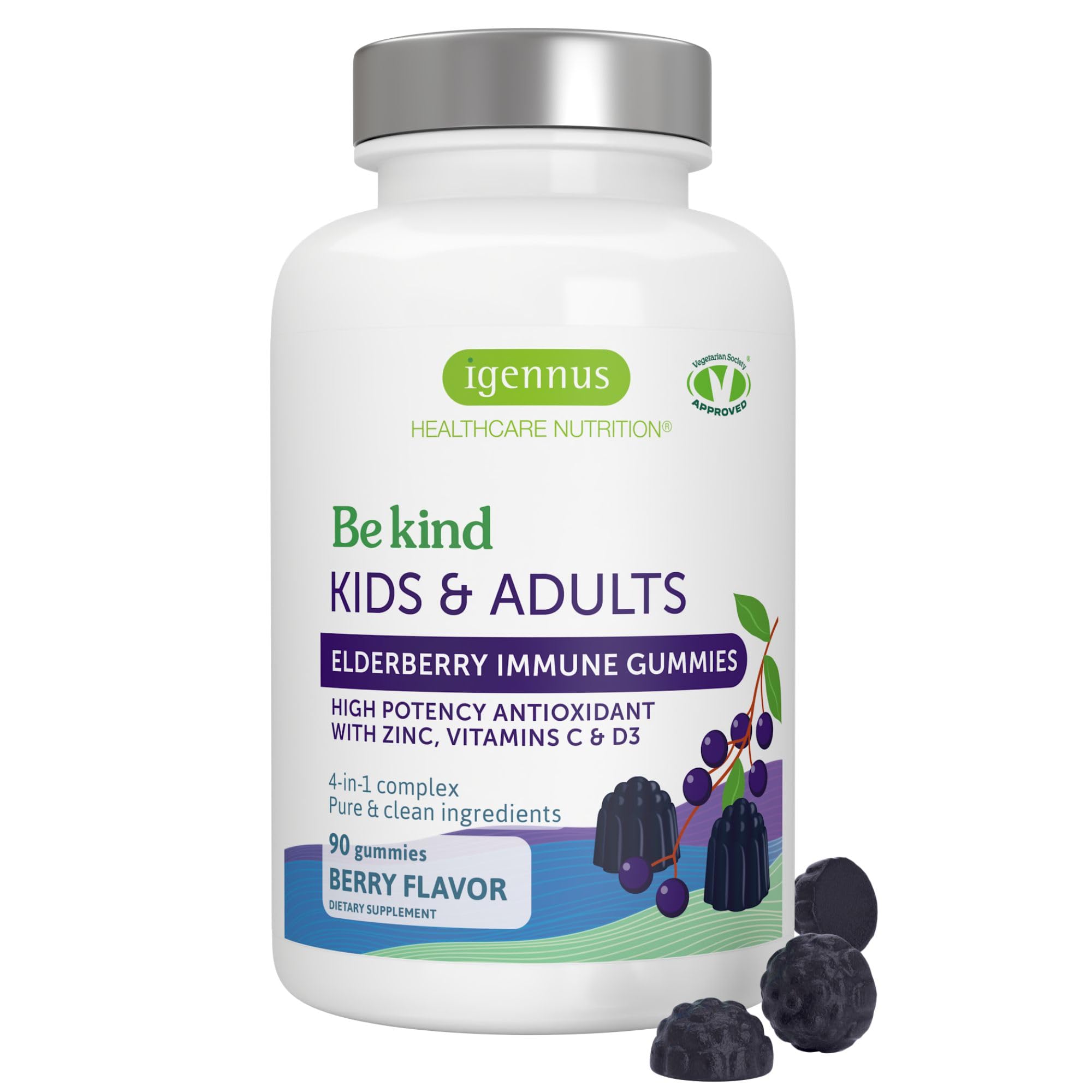 Igennus Advanced Elderberry Immune Gummies, Vitamin C, Zinc & D3, 90 Count