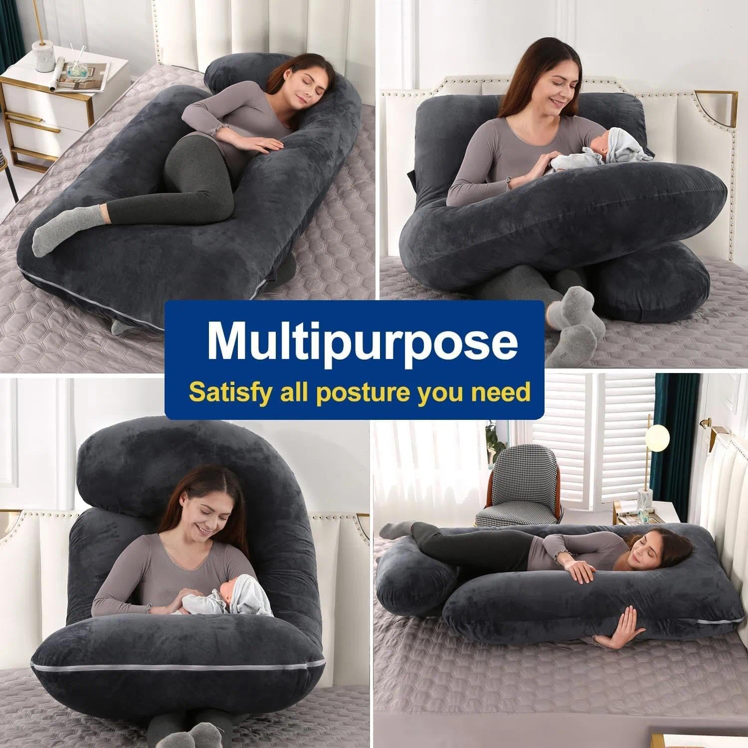 Pregnancy Pillows for Sleeping, U Shaped Full Body Maternity Pillow for Pregnant Women with Removable Bean Velvet Cover, Support for Back, HIPS, Legs, Belly, 57 Inch, Black