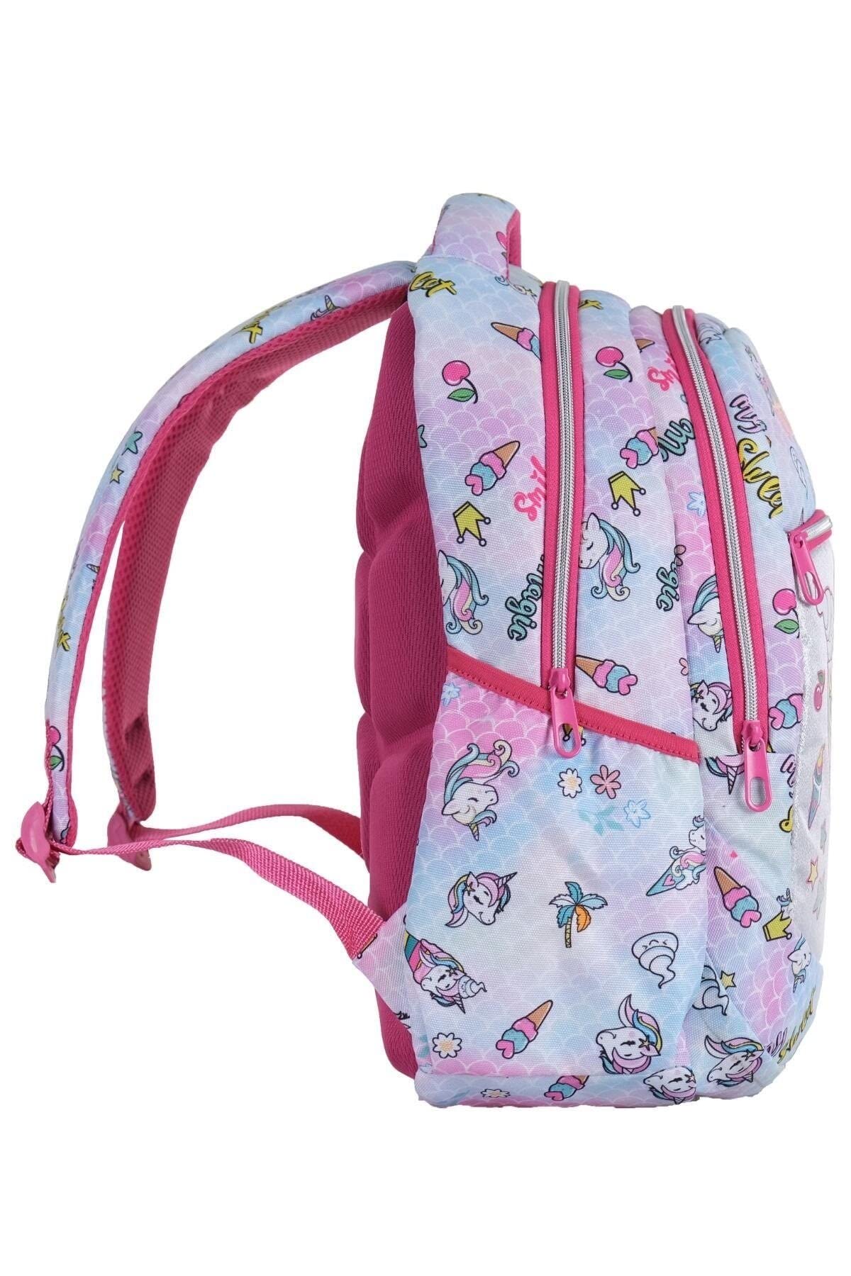 TahTicMer ilkokul Okul Sırt çantası Kız Erkek Unisex Beslenme çantalı Ortopedik 2li Set At Model Unicorn Beyaz