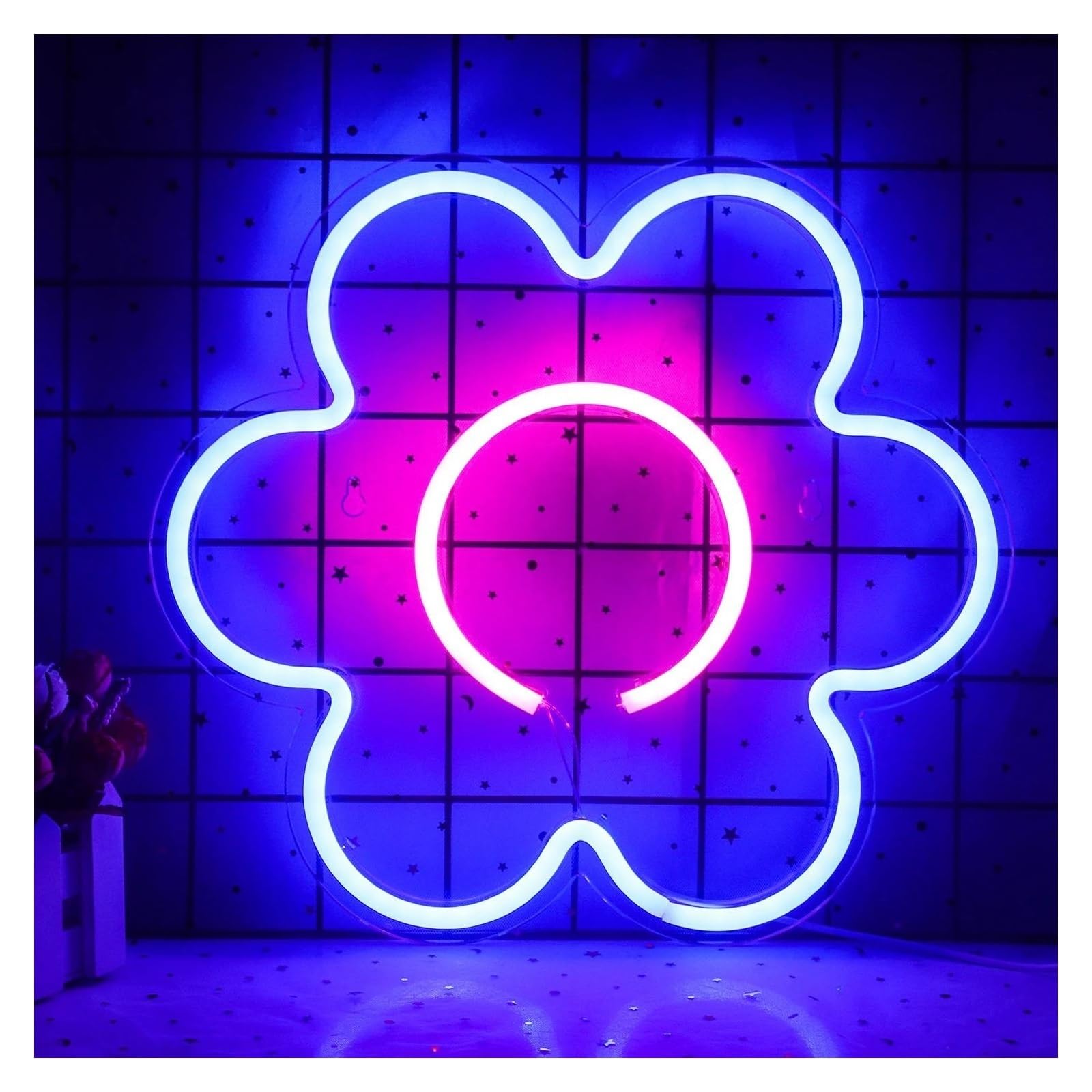 Fiore LED per insegna al per neon decorazione da parete corpo appeso per bar negozio festa bambini per la per stanza con casa camera(Blu)