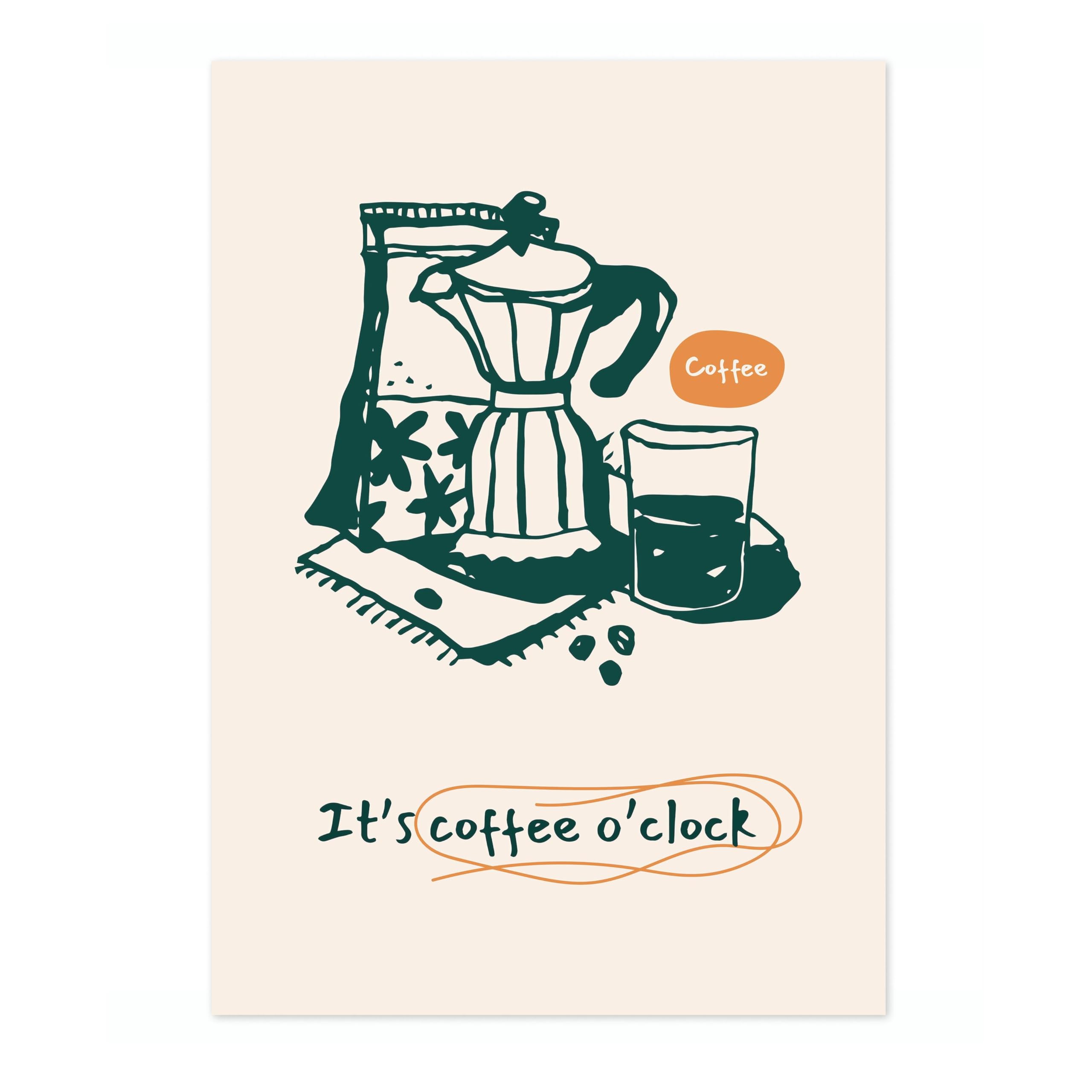 Animato It'S Coffee O'Clock Kitchen Poster, Cooking Baking Quotes Prints, Kitchen Line Food Illustration Wall Art, Funny Humour Quotes Home Decor, Archival Matte, A1 (Print Only) - 84.1x59.4cm โ image 1