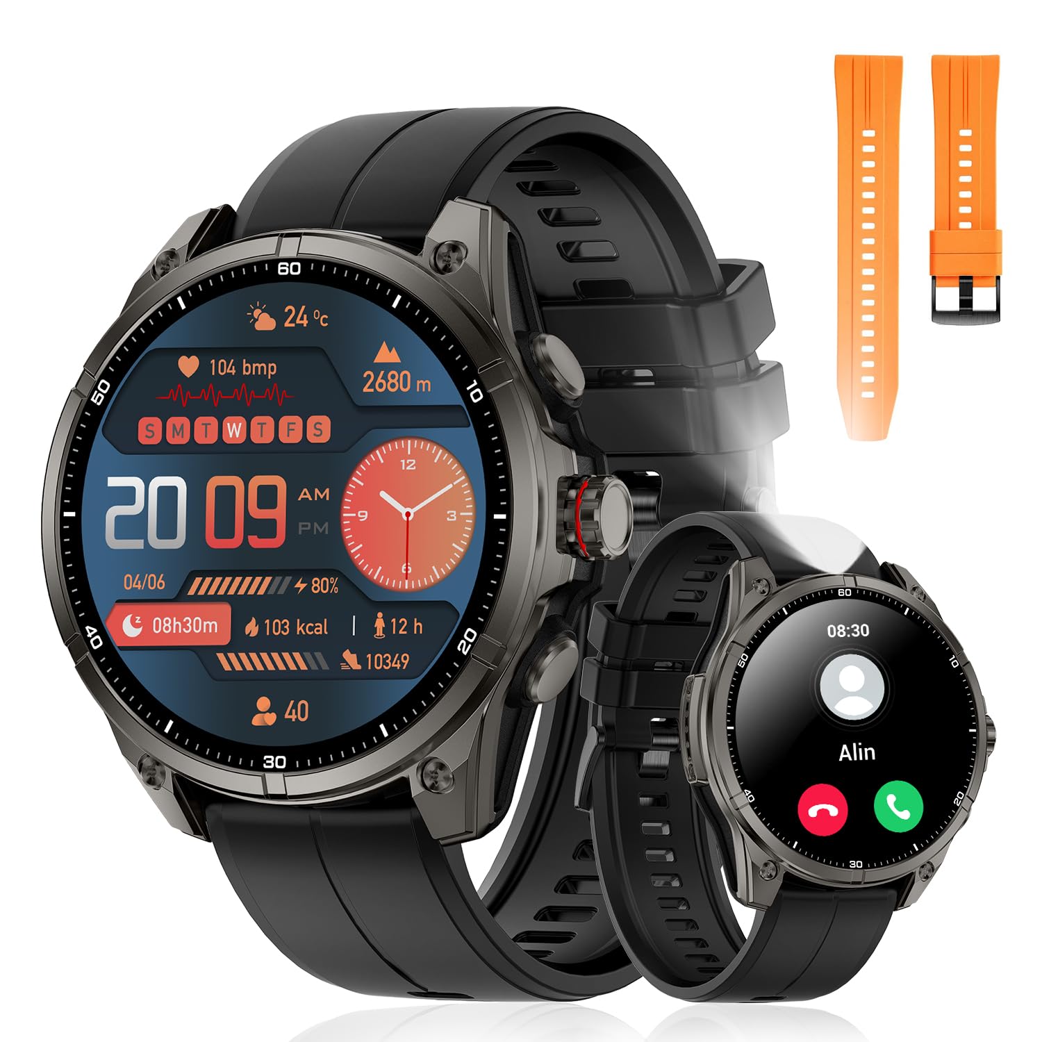 Rogbid Smartwatch dla mężczyzn, GPS, zegarek sportowy, 1,43" HD AMOLED, 5 ATM, wodoszczelny, metalowy, wojskowy smartwatch, tracker aktywności fizycznej z kompasem, krokomierzem, monitorem snu, tętnem