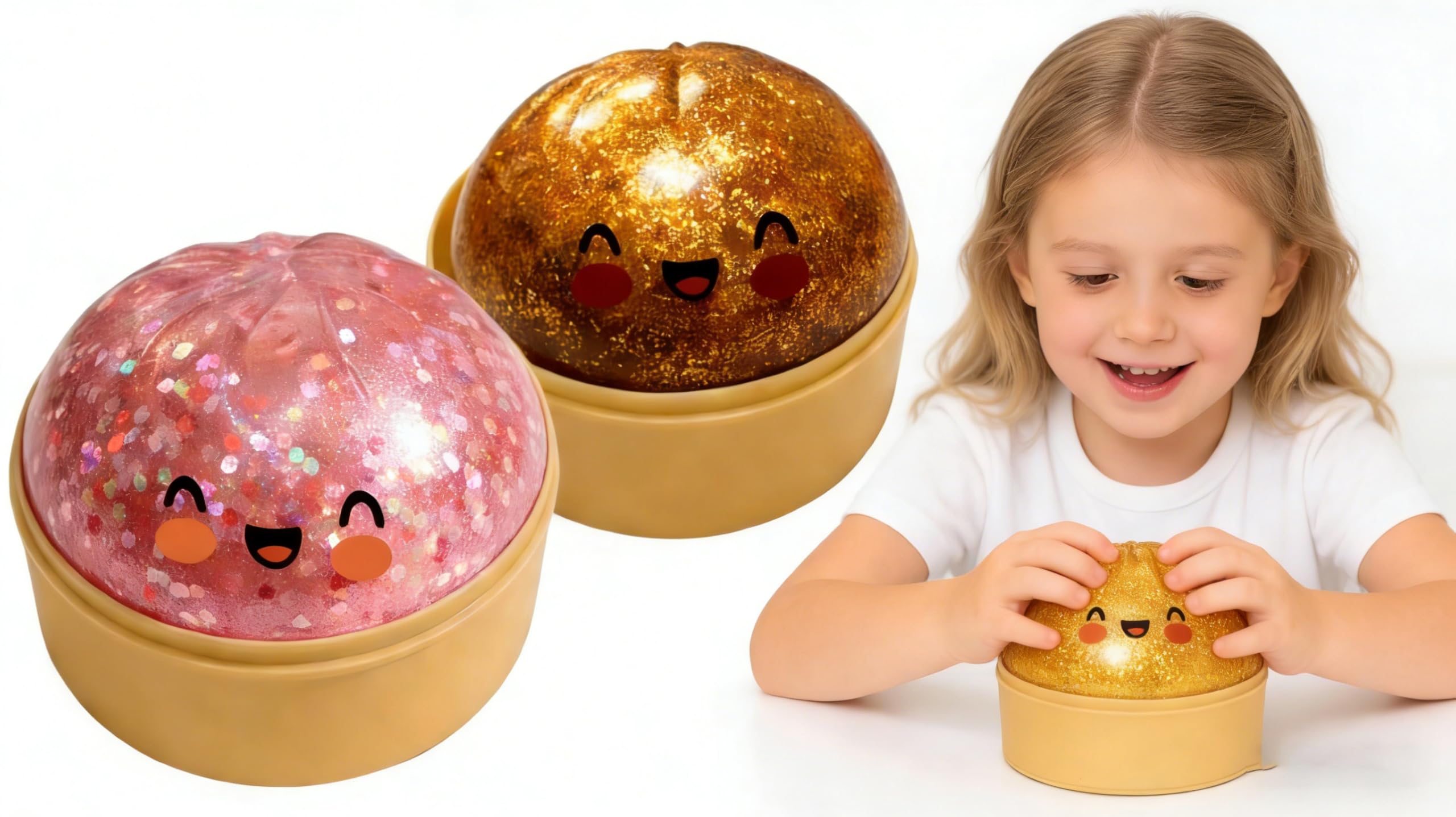2 Stück Glitter Squishy Dumplings Spielzeug, Dumpling Squishy, Mit Dampfgarer, Für Hand Fidget Spielzeuge Stressball-Squishy Mitgebsel Kindergeburtstag Geschenke.