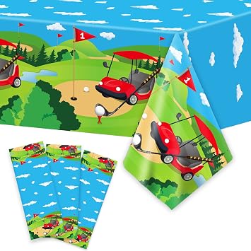 Wiooffen 3pcs Golf Birthday Party Tablecloth Supplies Plastic Table Cover Disposable Decorations Sports Favors for Kids Golf Ball Sports Games, 54 x 108