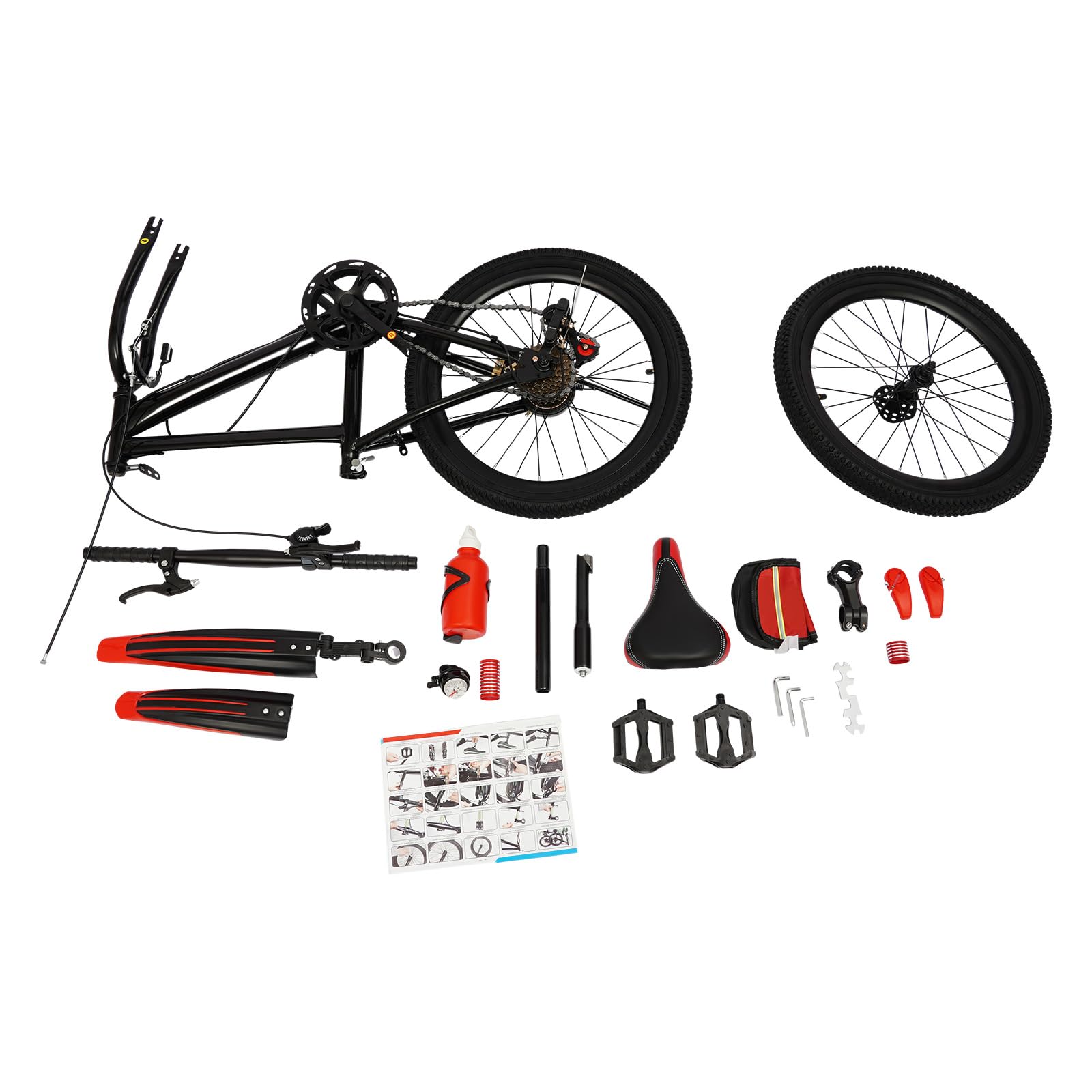 Bicicletta Mountain bike per bambini 20 pollici, cambio a 7 velocità MTB Rosso Nero, telaio in acciaio, freno a V, retromarcia, sospensione, sella regolabile in altezza per bambini 130-150