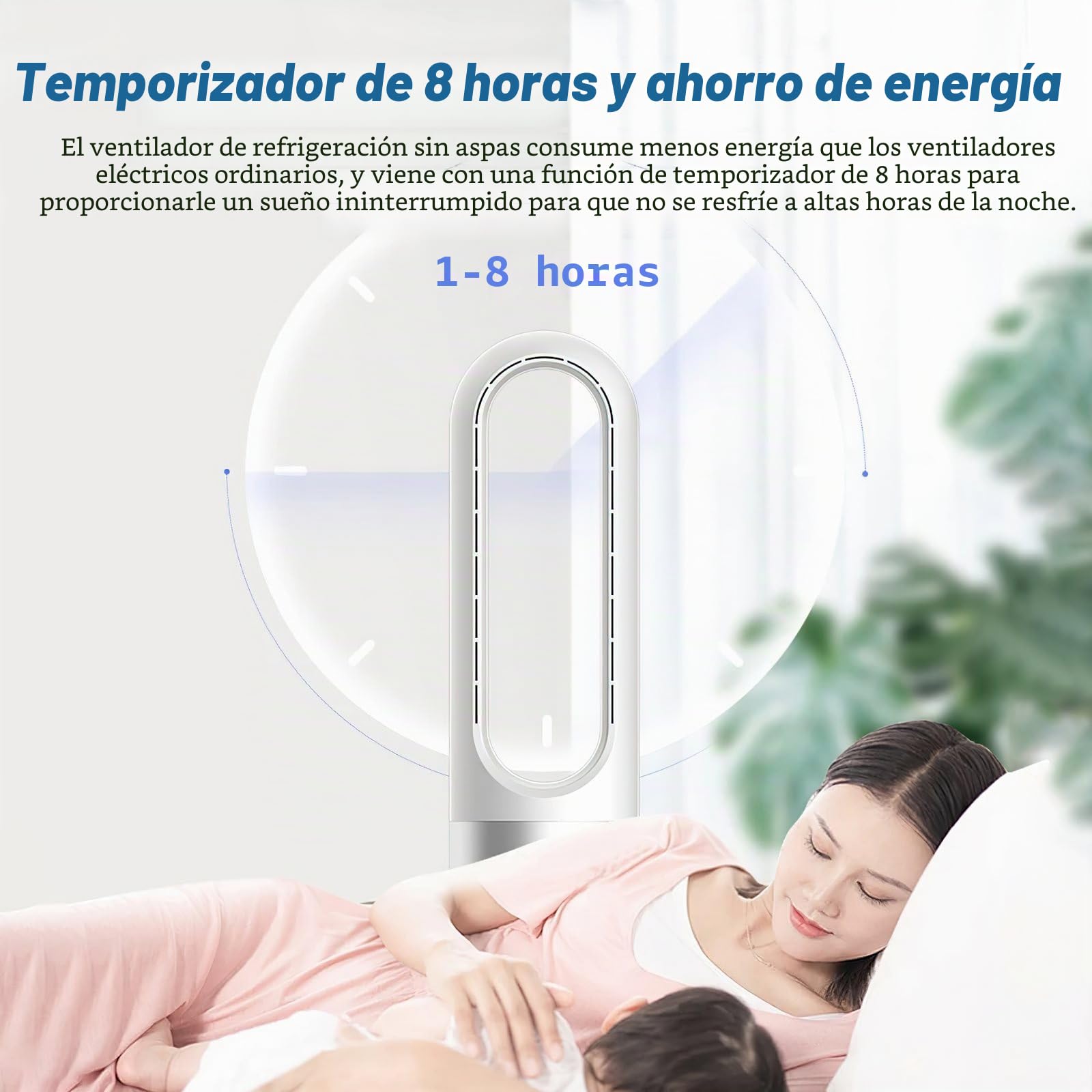 Ventilador de columna, 45,7 cm, ventilador sin aspas con mando a distancia, temporizador 8h, ventilador de columna silencioso sin aspas, ahorro de energía, para dormitorio, oficina (blanco)