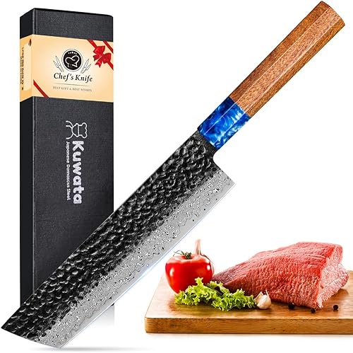 Kuwata Nakiri - Cuchillo de cocina de Damasco de 7 pulgadas, cuchillo profesional VG10 de acero de Damasco para cocinar, cuchillo Nakiri G10 mango