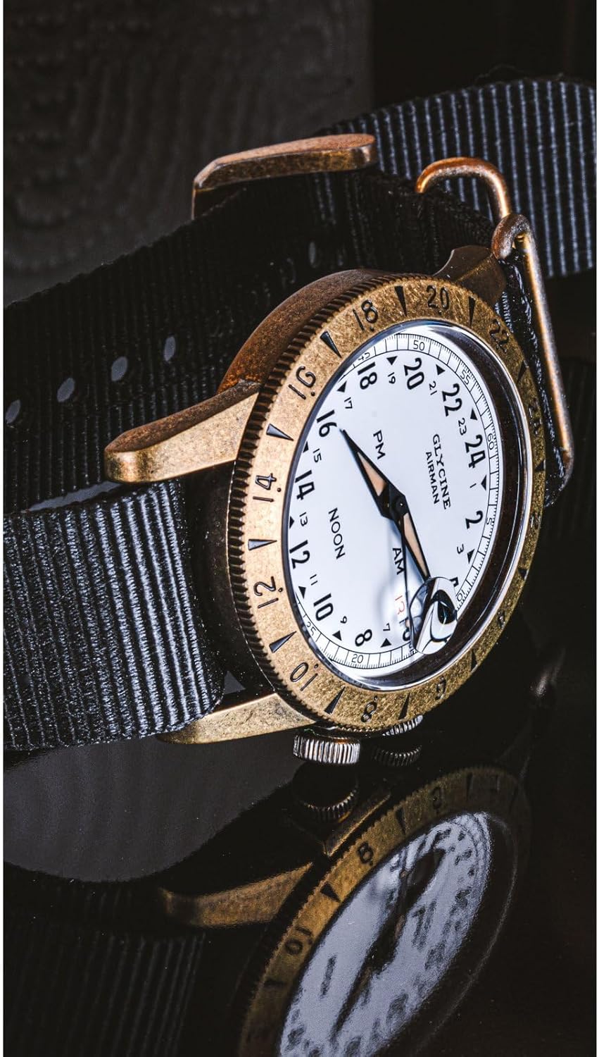 Glycine Men's GL0378 Airman Vintage Noon Antique Bronze Tone 40mm Fabric Strap