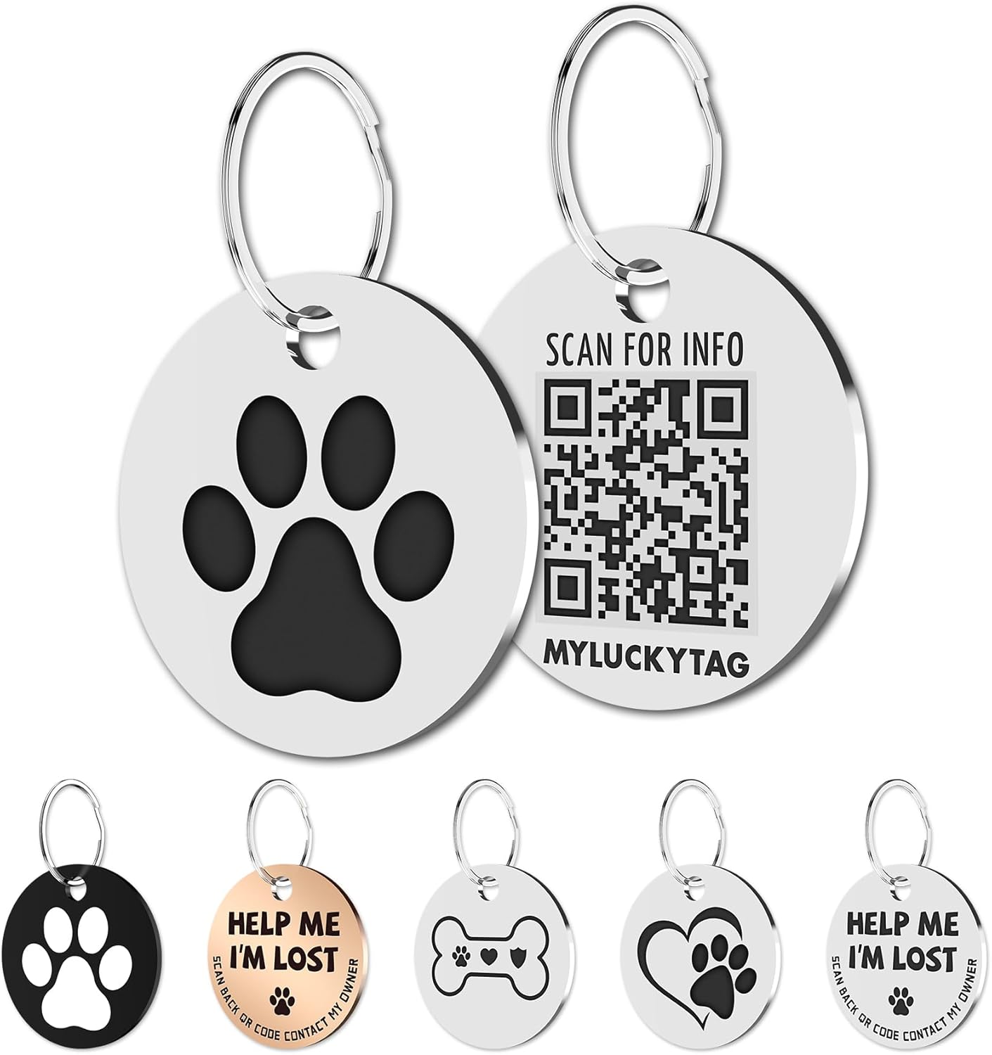 MYLUCKYTAG Stainless Steel QR Code Dog Tags – Scan QR for Instant Pet Location Alerts MYLUCKYTAG Stainless Steel QR Code Dog Tags – Scan QR for Instant Pet Location Alerts
