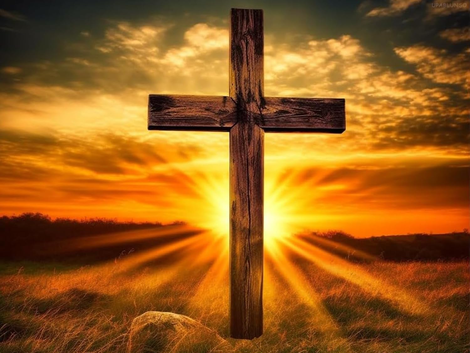 UPABLUNSO DIY 5D Diamond Art Painting Kits for Adults Religious Wooden Cross Dramatic Colorful Sunset Christian 12x16 inch