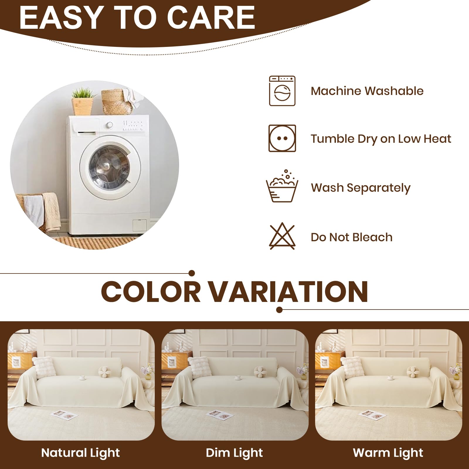 Royhom Telo Copridivano 4 Posti Impermeabile, Copridivano Antigraffio Gatto, Telo Impermeabile Divano, Ideale per Cani, Gatti e Bambini, Morbida e Comoda(Beige, 180x380 cm)
