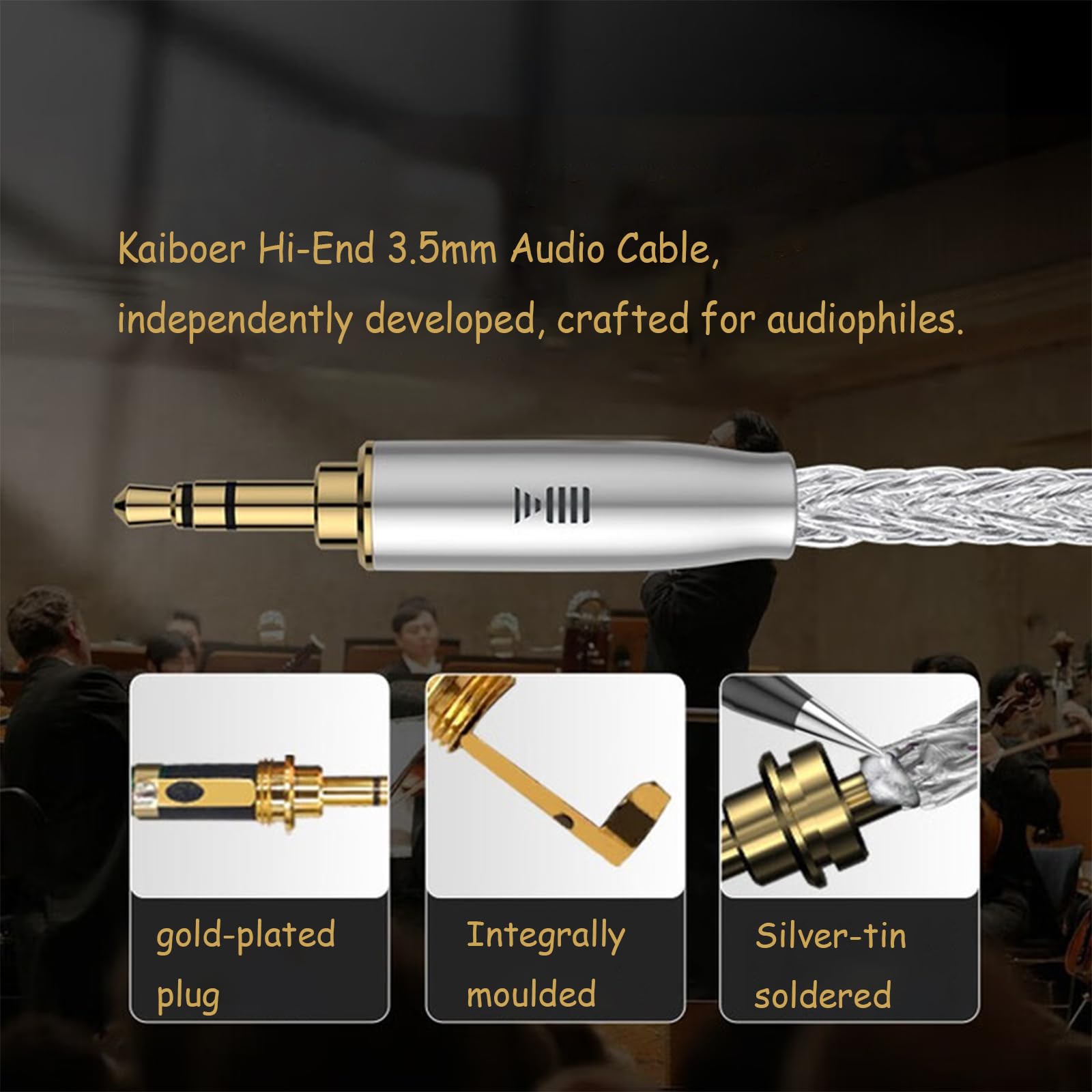Cable de audio de alta gama de 3,5 mm, cable auxiliar 4N de 8 hebras de plata pura (99,99%), cable estéreo con trenzado y enchufe chapado en oro de 24 quilates para audiófilos, auriculares