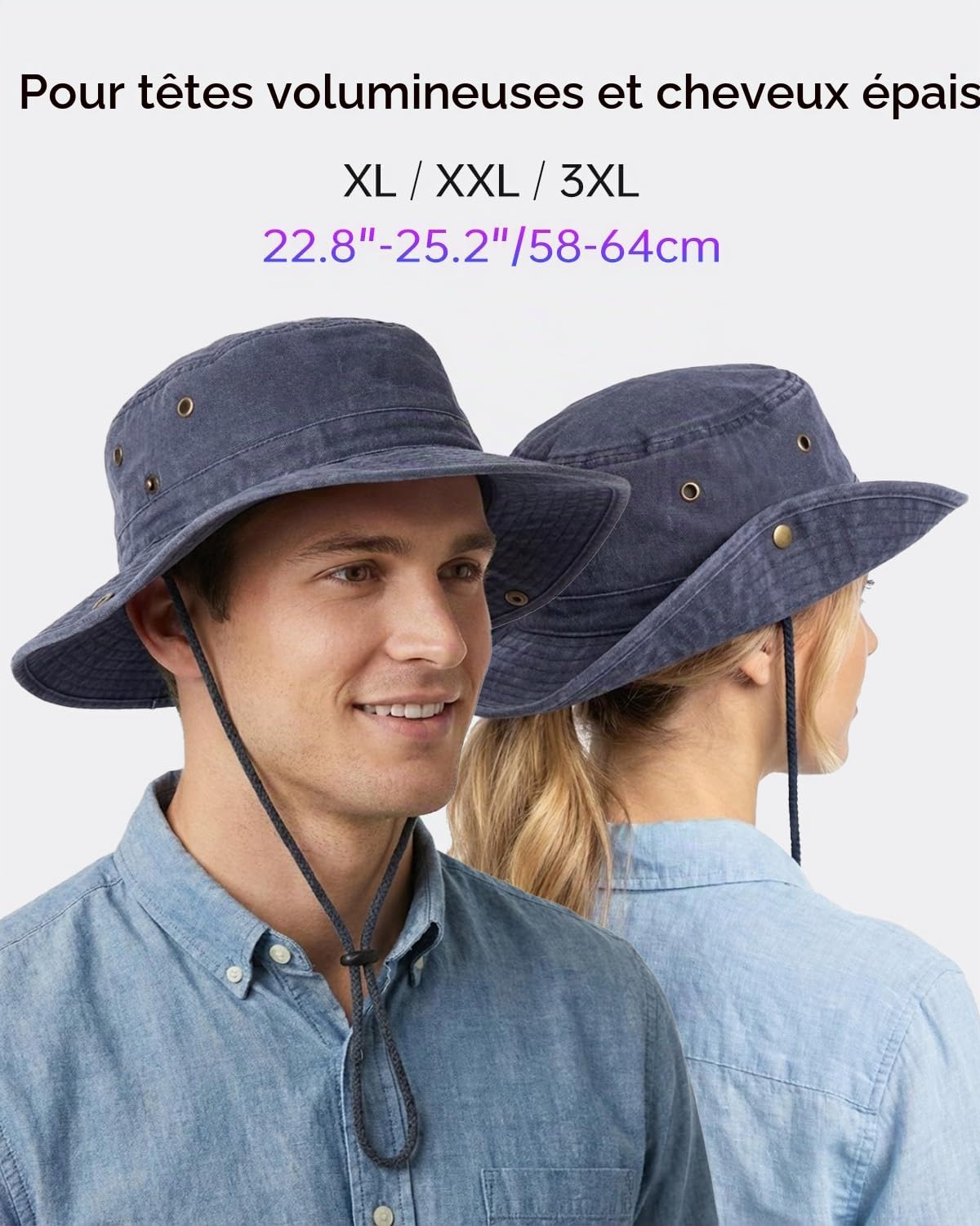 Zylioo Chapeau Safari Homme Grande Taille XL/XXL/3XL UPF50+ Coton Lavé à Large Bord pour Randonnée, Pêche, Escalade, Camping
